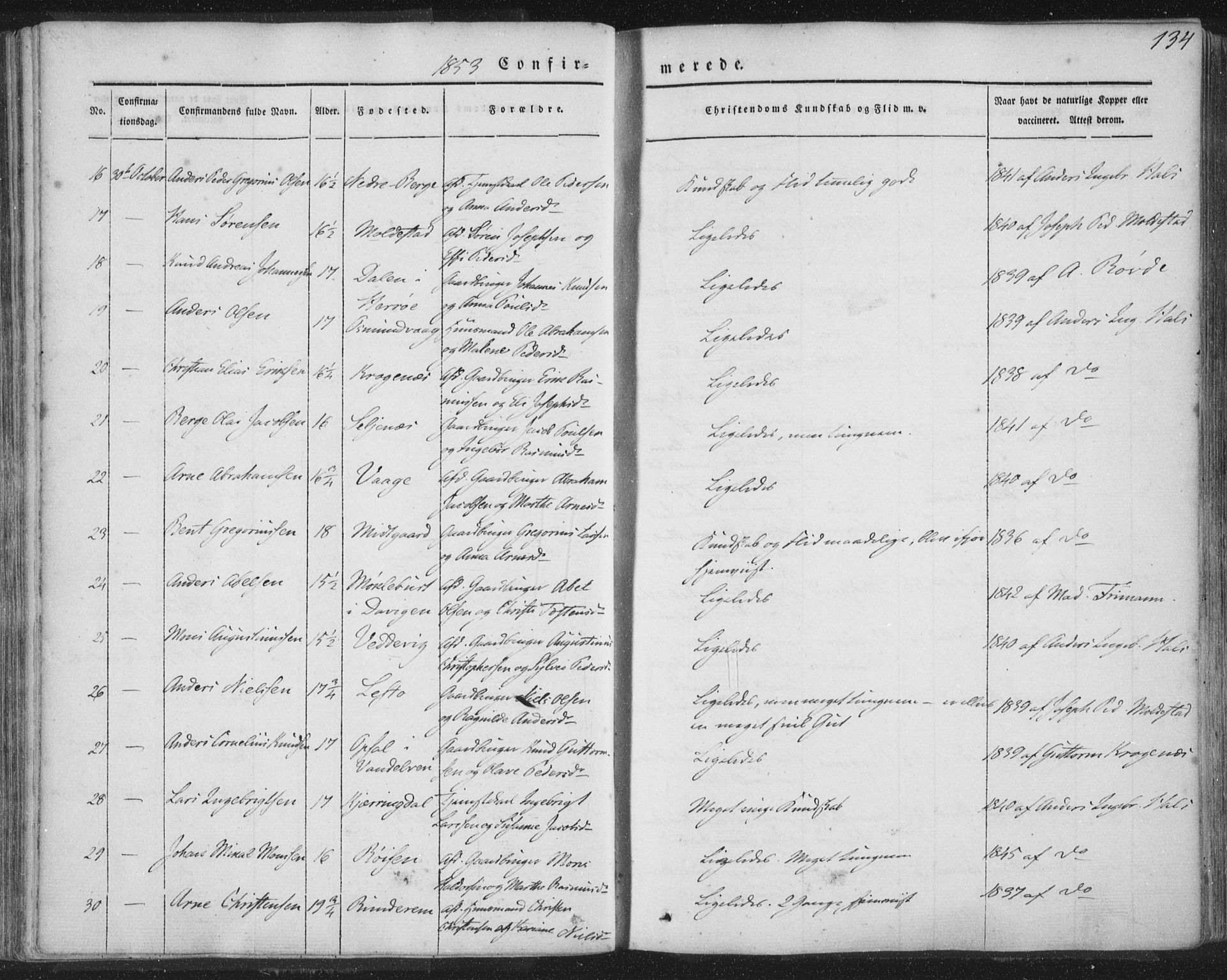 Selje sokneprestembete, SAB/A-99938/H/Ha/Haa/Haaa: Parish register (official) no. A 10, 1844-1858, p. 134