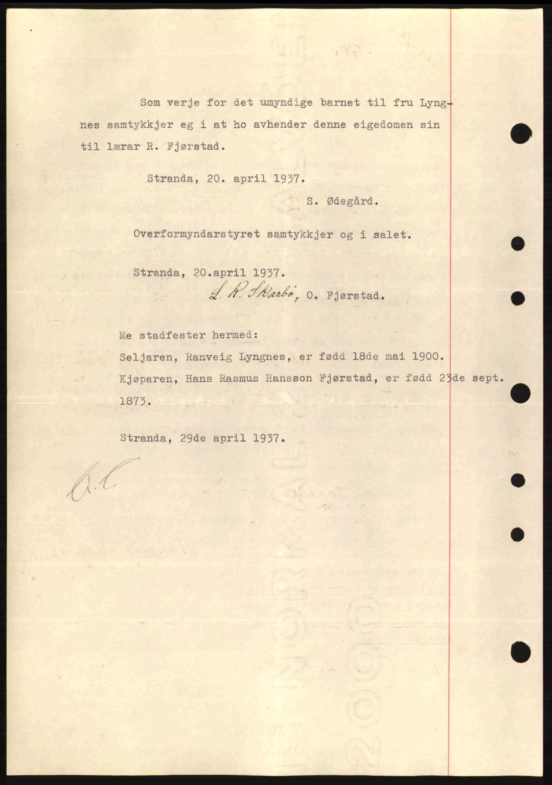 Nordre Sunnmøre sorenskriveri, AV/SAT-A-0006/1/2/2C/2Ca: Mortgage book no. A2, 1936-1937, Diary no: : 664/1937