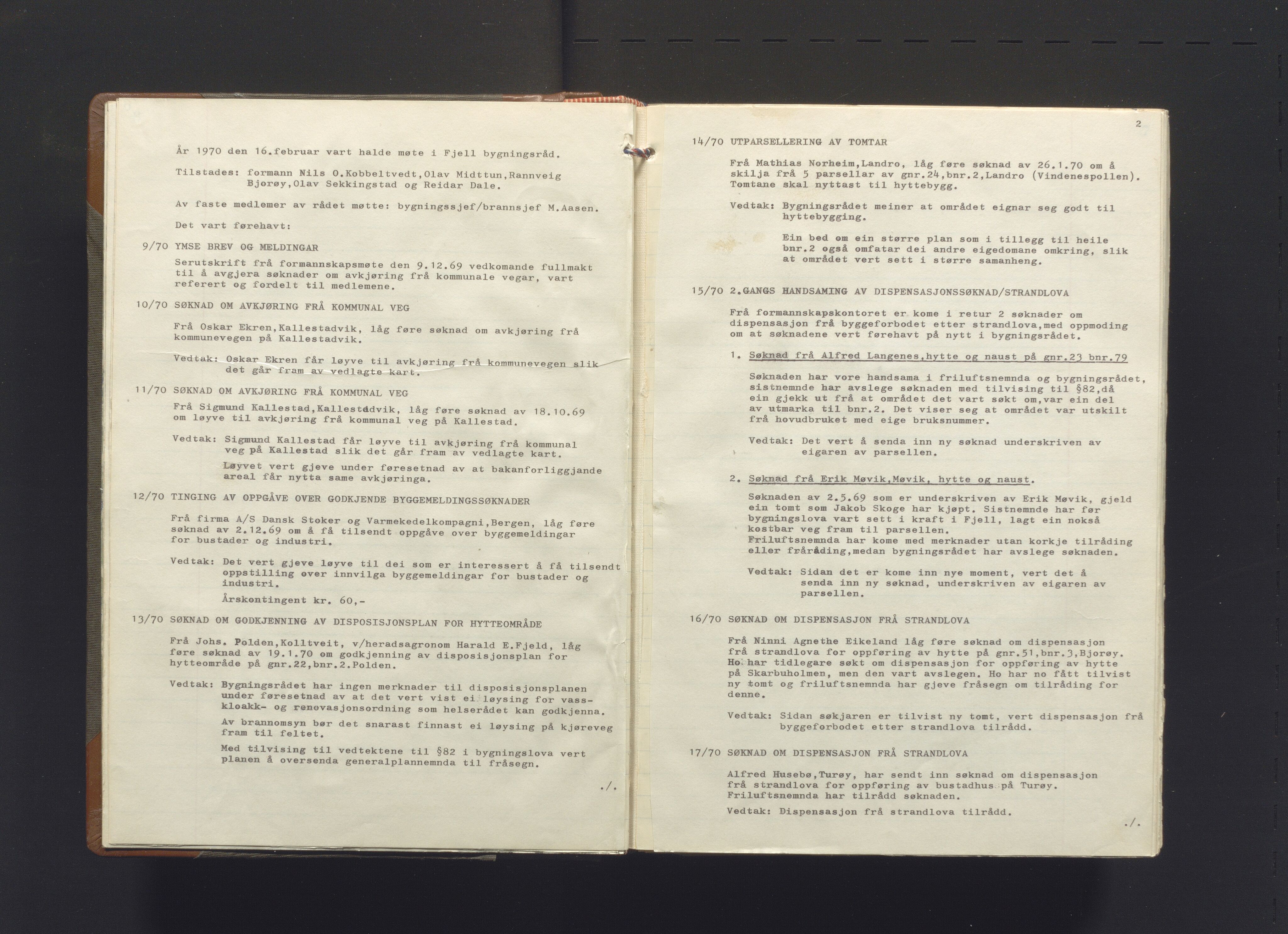 Fjell kommune. Bygningsrådet, IKAH/1246-511/A/Aa/L0005: Møtebok for Fjell bygningsråd, 1970-1971