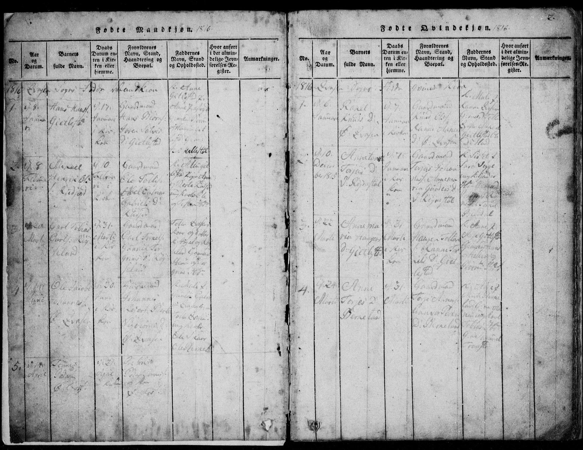 Lyngdal sokneprestkontor, SAK/1111-0029/F/Fb/Fbb/L0001: Parish register (copy) no. B 1, 1816-1900, p. 2