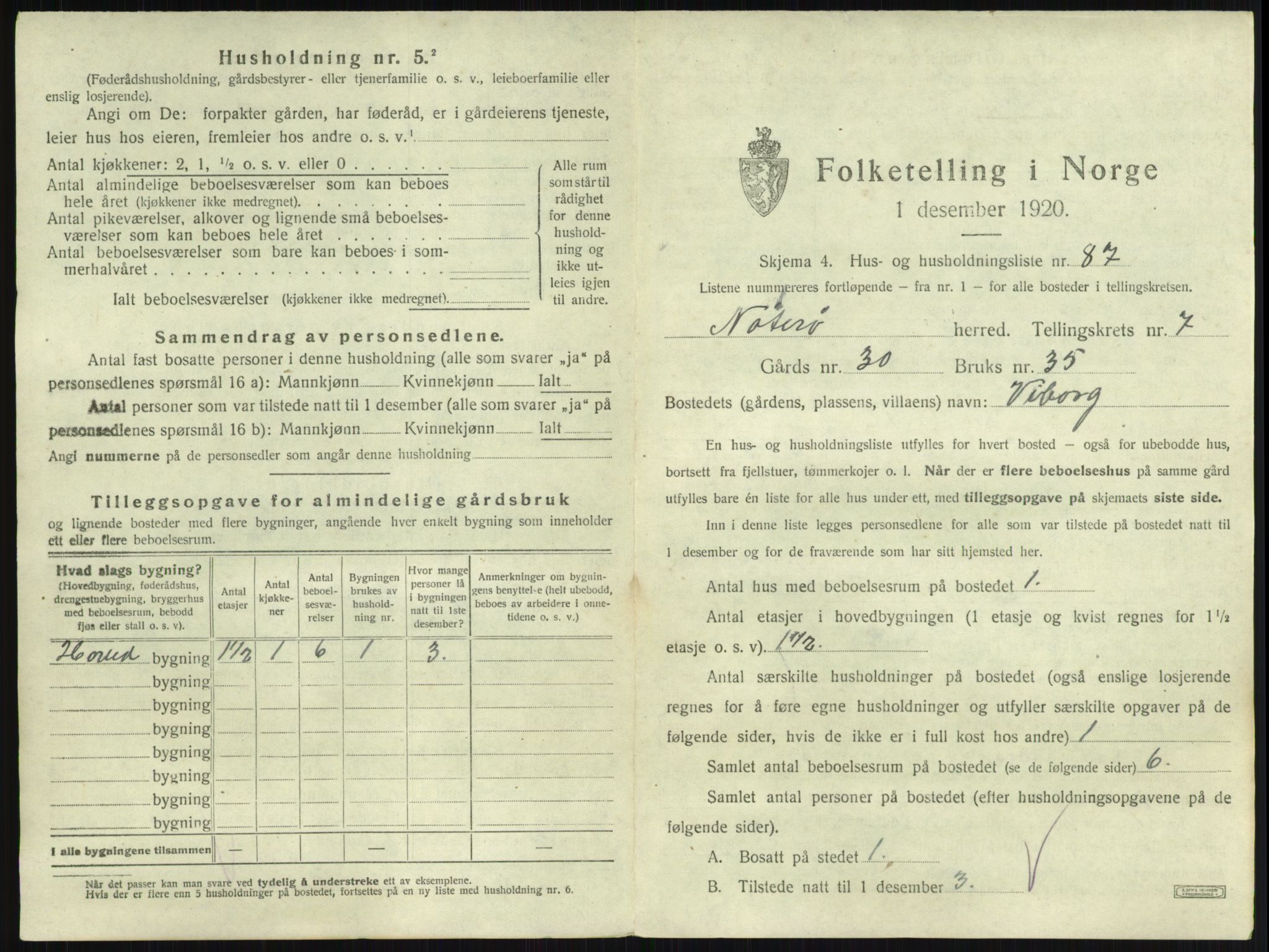 SAKO, 1920 census for Nøtterøy, 1920, p. 1494