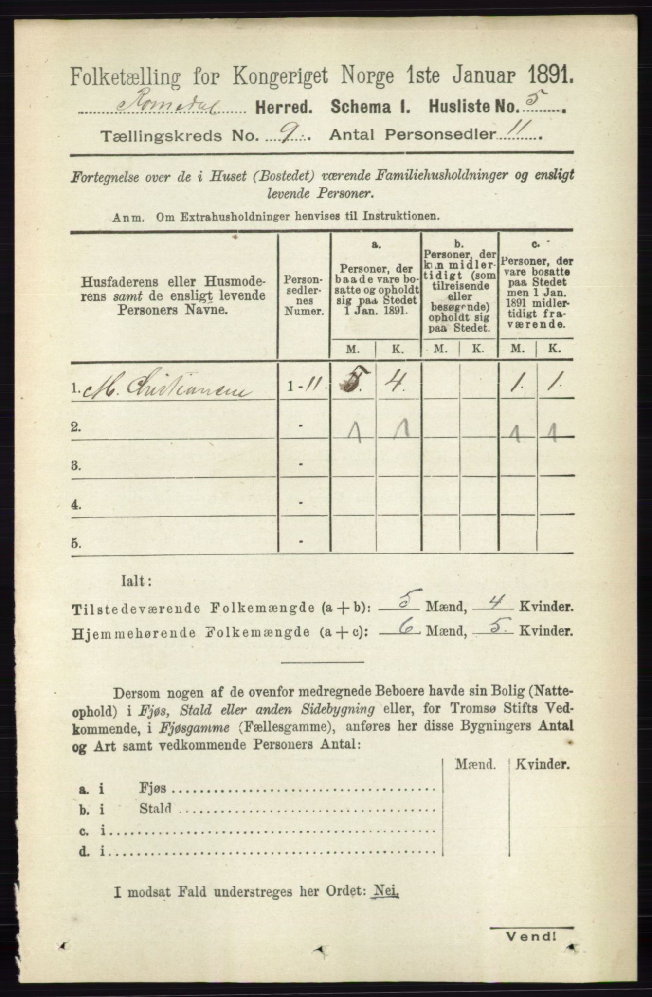 RA, 1891 census for 0416 Romedal, 1891, p. 4240