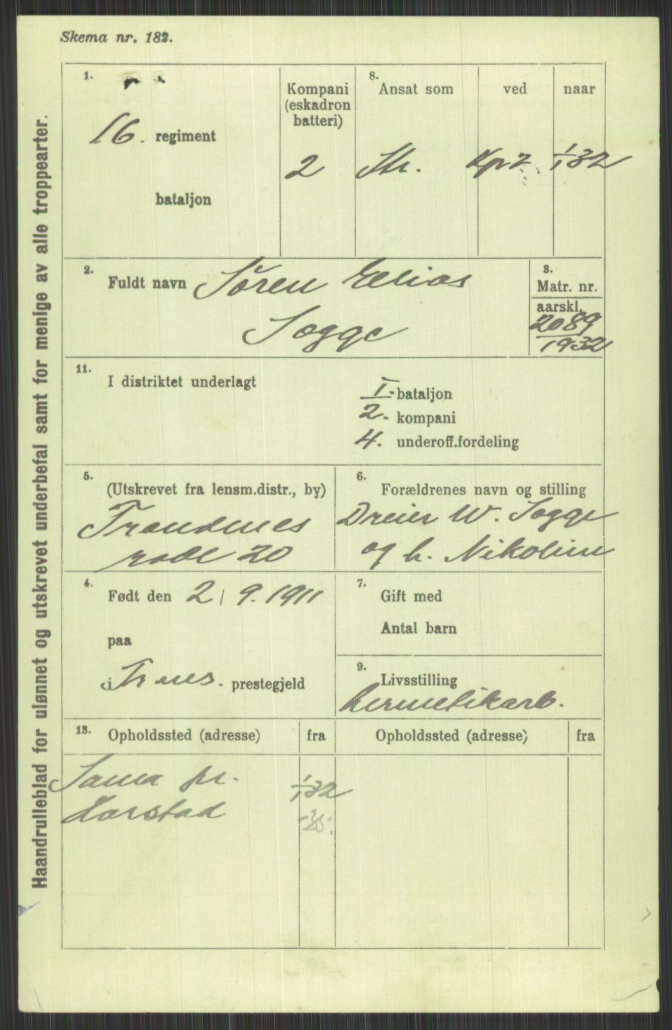 Forsvaret, Troms infanteriregiment nr. 16, AV/RA-RAFA-3146/P/Pa/L0016: Rulleblad for regimentets menige mannskaper, årsklasse 1932, 1932, p. 1451