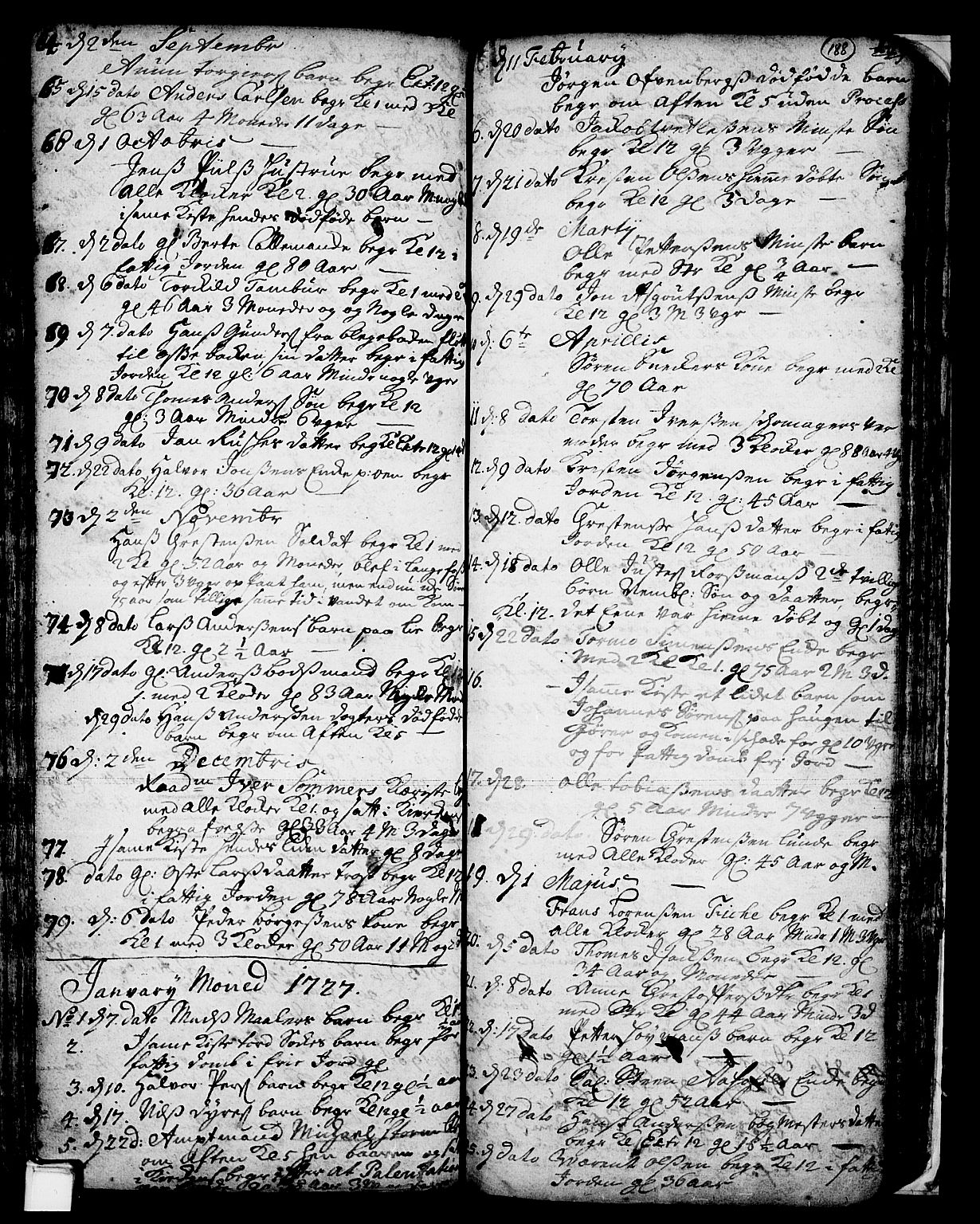 Skien kirkebøker, SAKO/A-302/F/Fa/L0002: Parish register (official) no. 2, 1716-1757, p. 188