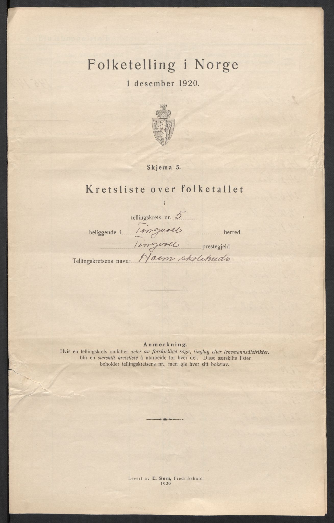 SAT, 1920 census for Tingvoll, 1920, p. 21