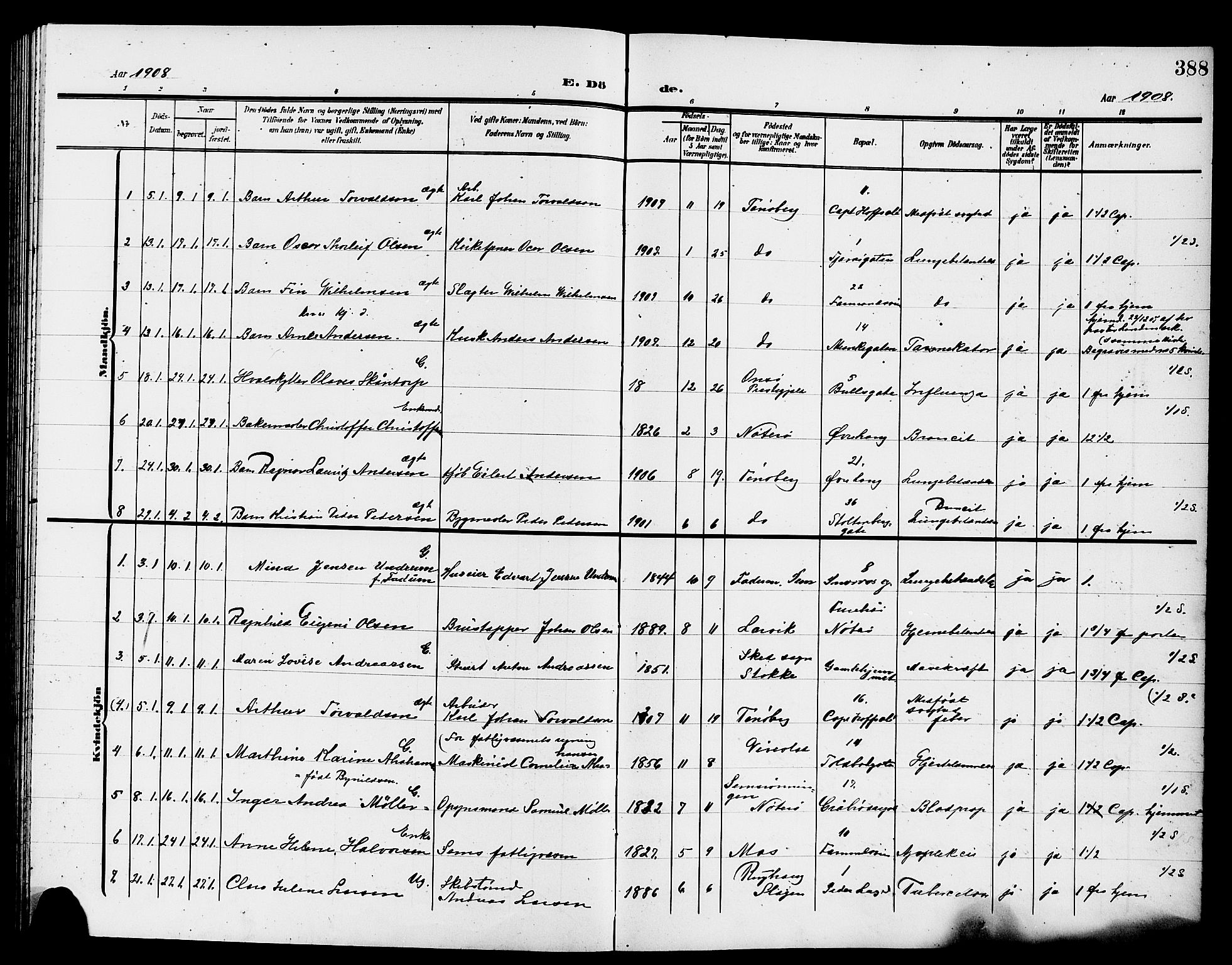 Tønsberg kirkebøker, AV/SAKO-A-330/G/Ga/L0008: Parish register (copy) no. 8, 1905-1912, p. 388