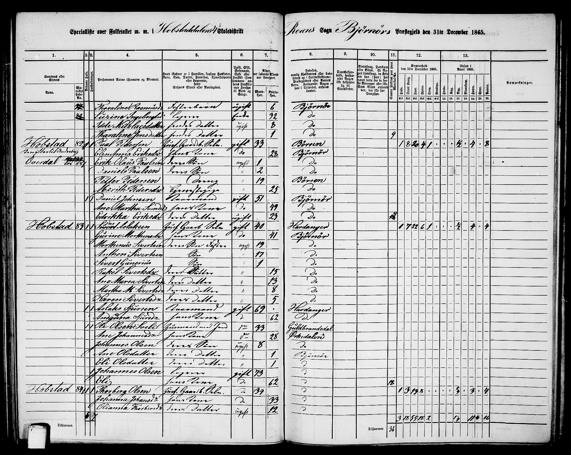 RA, 1865 census for Bjørnør, 1865, p. 74