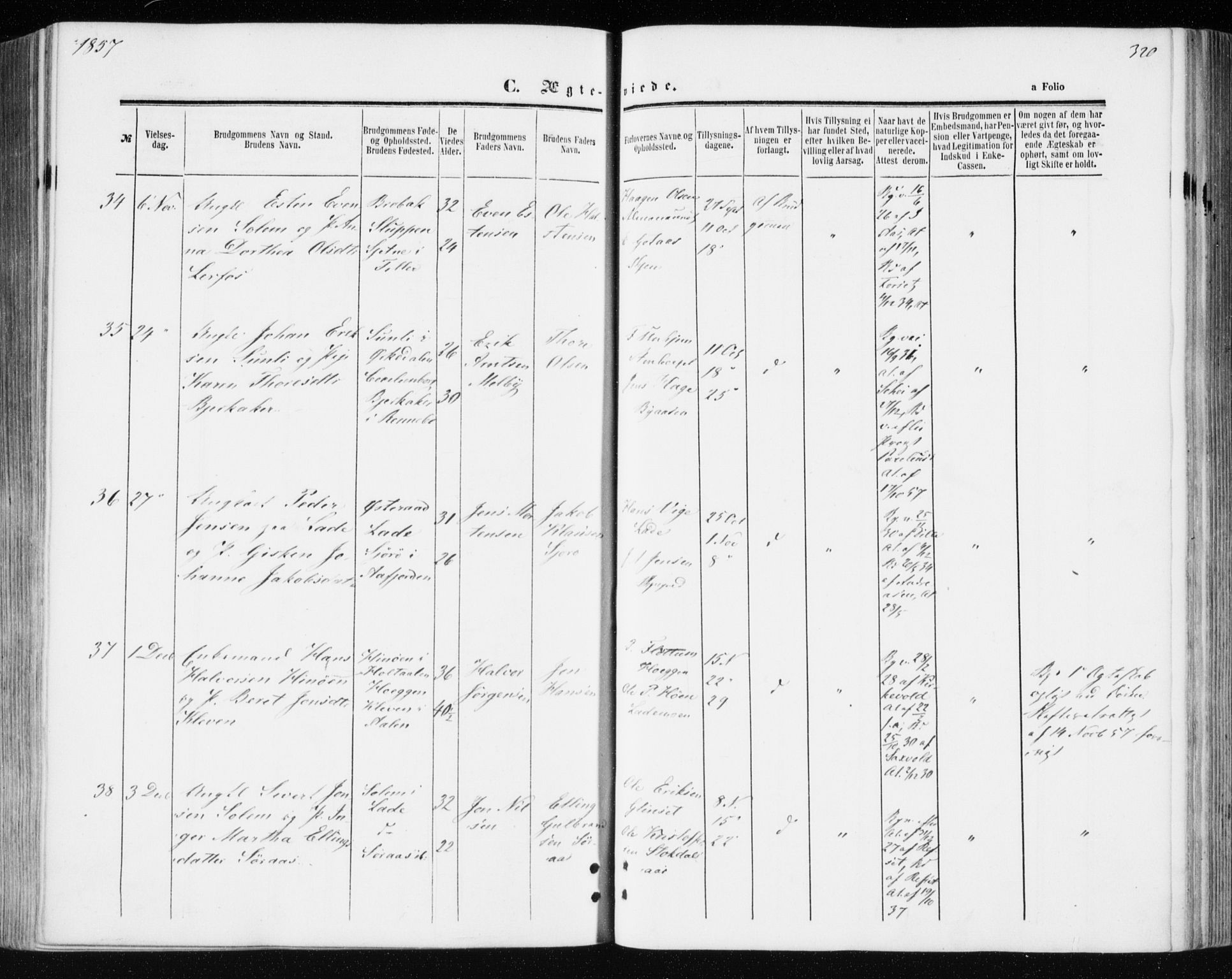 Ministerialprotokoller, klokkerbøker og fødselsregistre - Sør-Trøndelag, SAT/A-1456/606/L0292: Parish register (official) no. 606A07, 1856-1865, p. 320
