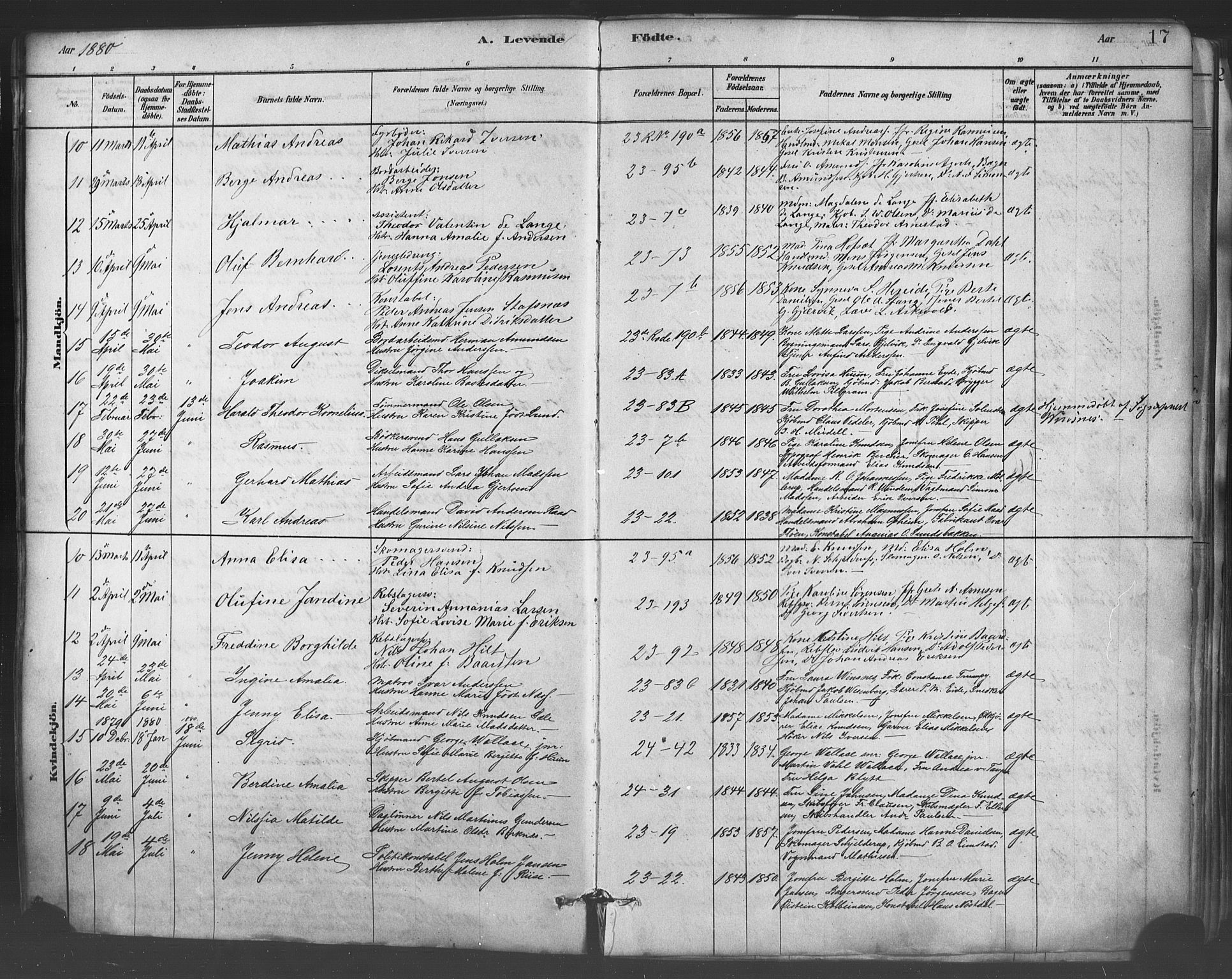 Mariakirken Sokneprestembete, SAB/A-76901/H/Haa/L0007: Parish register (official) no. A 7, 1878-1893, p. 17