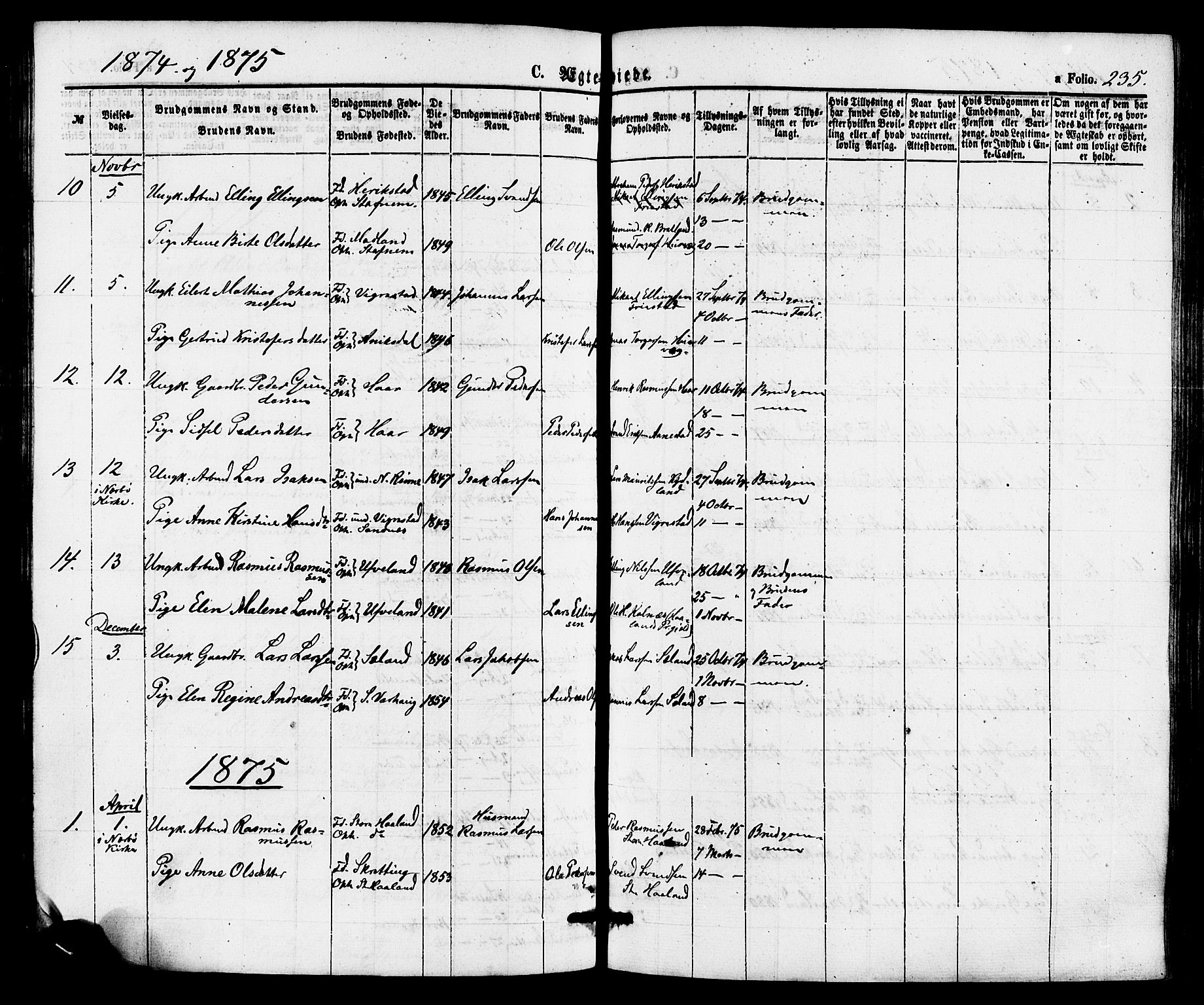 Hå sokneprestkontor, AV/SAST-A-101801/001/30BA/L0009: Parish register (official) no. A 8, 1855-1878, p. 235