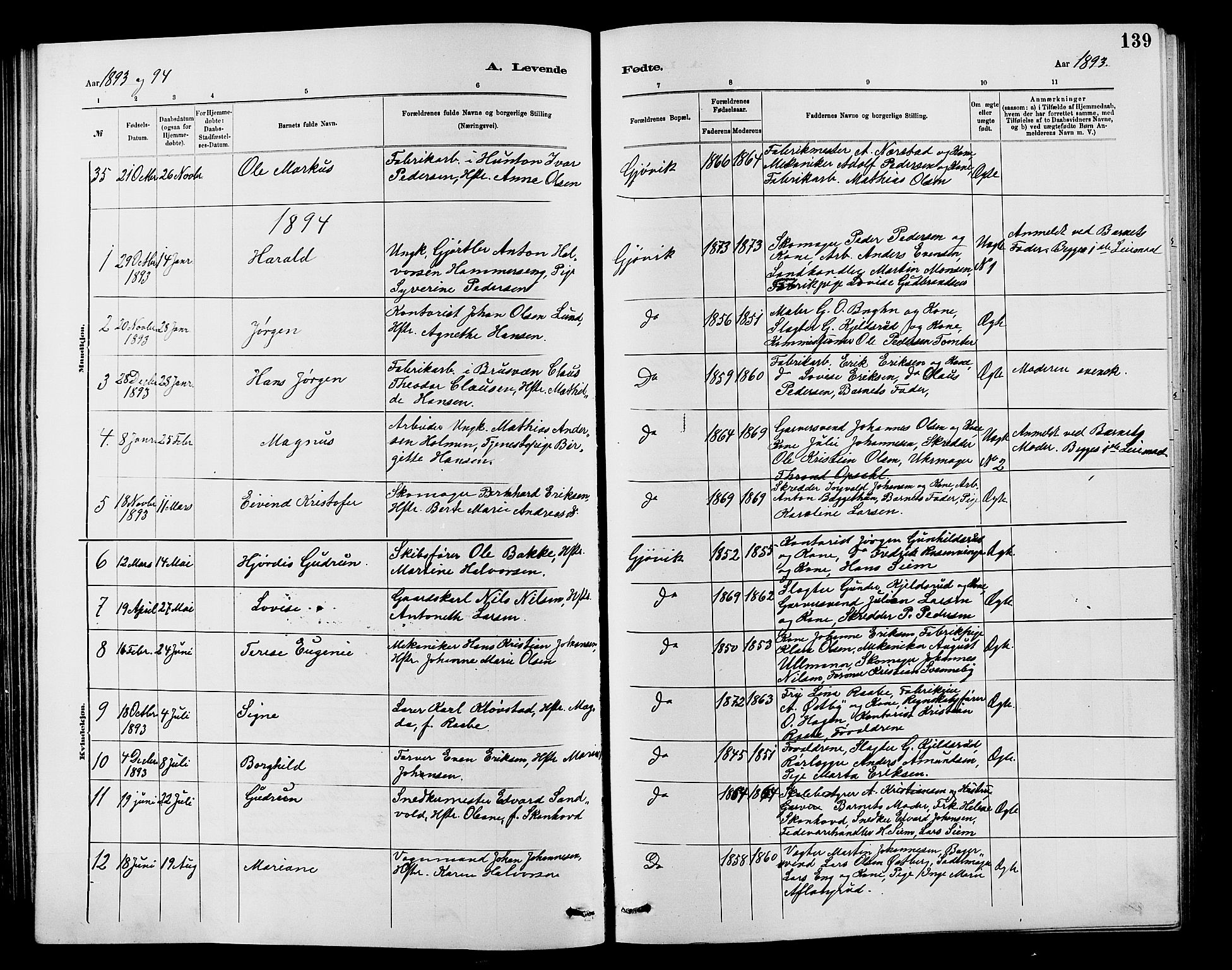 Vardal prestekontor, AV/SAH-PREST-100/H/Ha/Hab/L0007: Parish register (copy) no. 7 /2, 1881-1895, p. 139