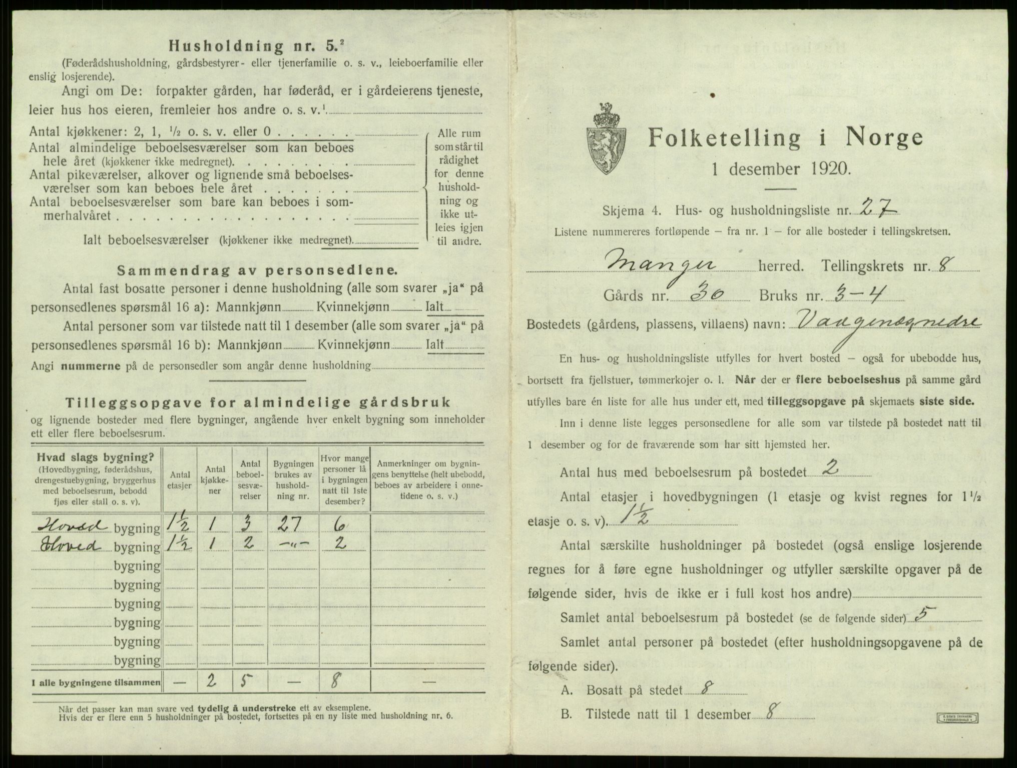 SAB, 1920 census for Manger, 1920, p. 675