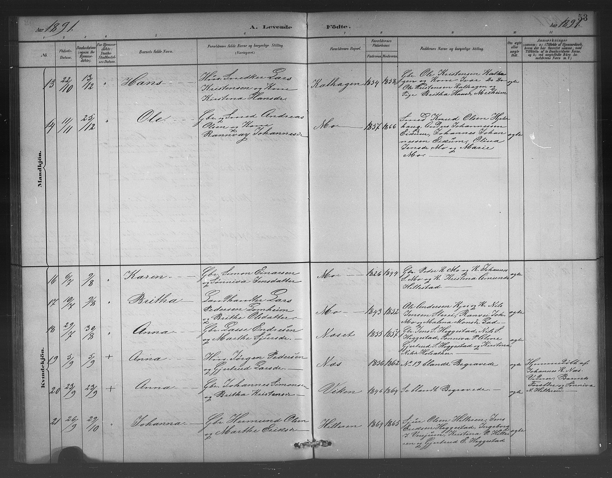 Hafslo sokneprestembete, AV/SAB-A-80301/H/Hab/Habb/L0001: Parish register (copy) no. B 1, 1882-1908, p. 53