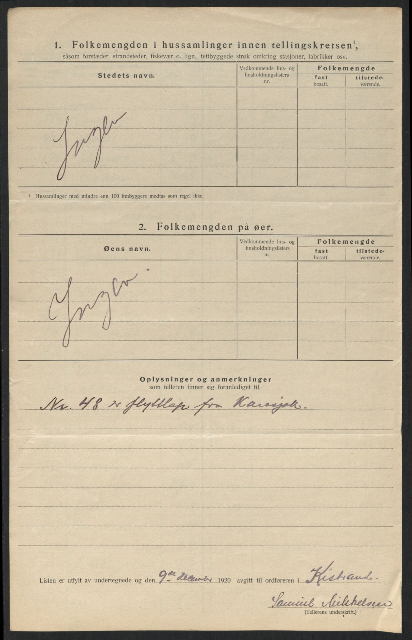 SATØ, 1920 census for Kistrand, 1920, p. 26