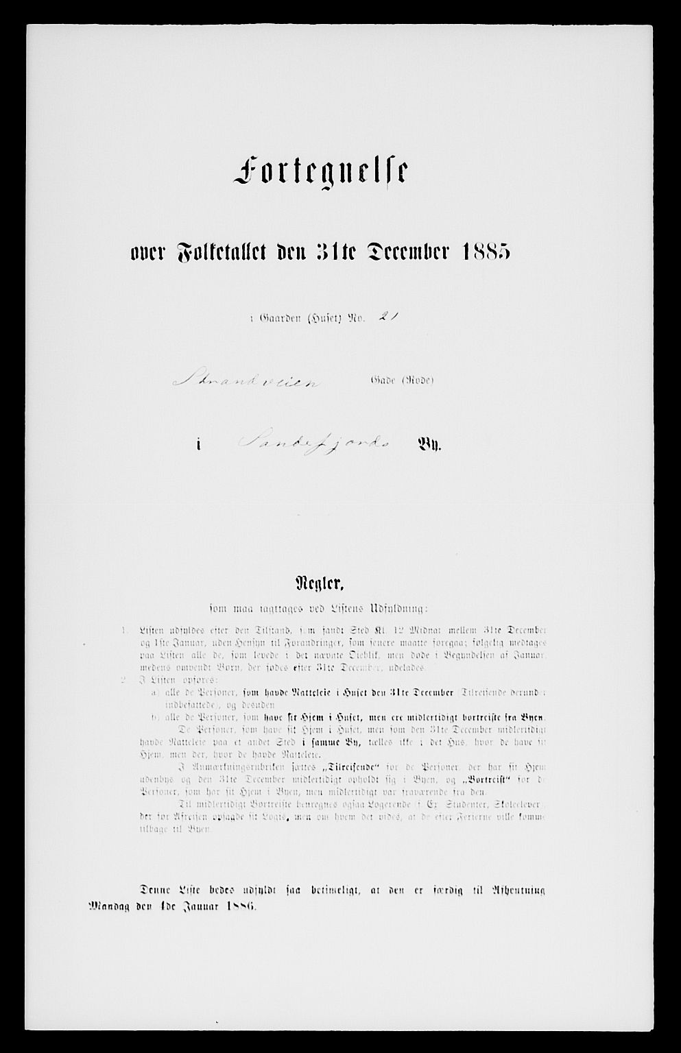 SAKO, 1885 census for 0706 Sandefjord, 1885, p. 21