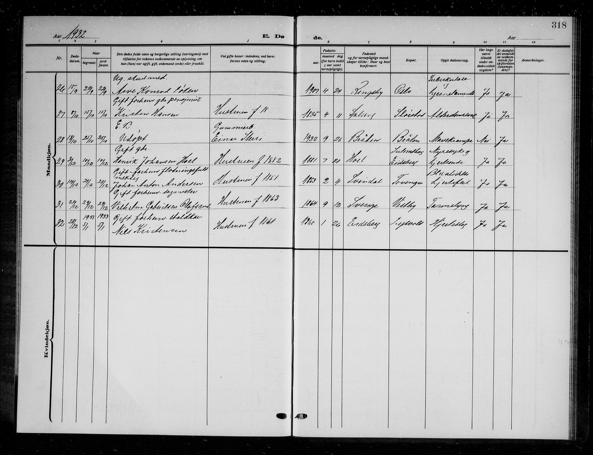 Askim prestekontor Kirkebøker, AV/SAO-A-10900/G/Ga/L0003: Parish register (copy) no. 3, 1921-1937, p. 318