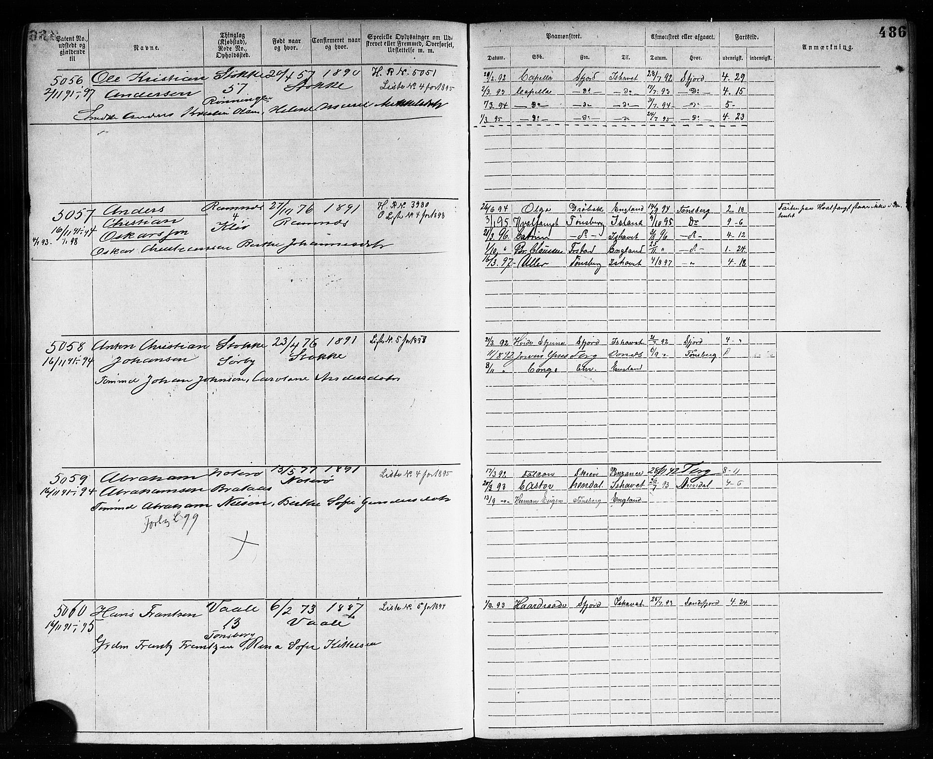 Tønsberg innrulleringskontor, AV/SAKO-A-786/F/Fb/L0007: Annotasjonsrulle Patent nr. 2636-5150, 1881-1892, p. 488