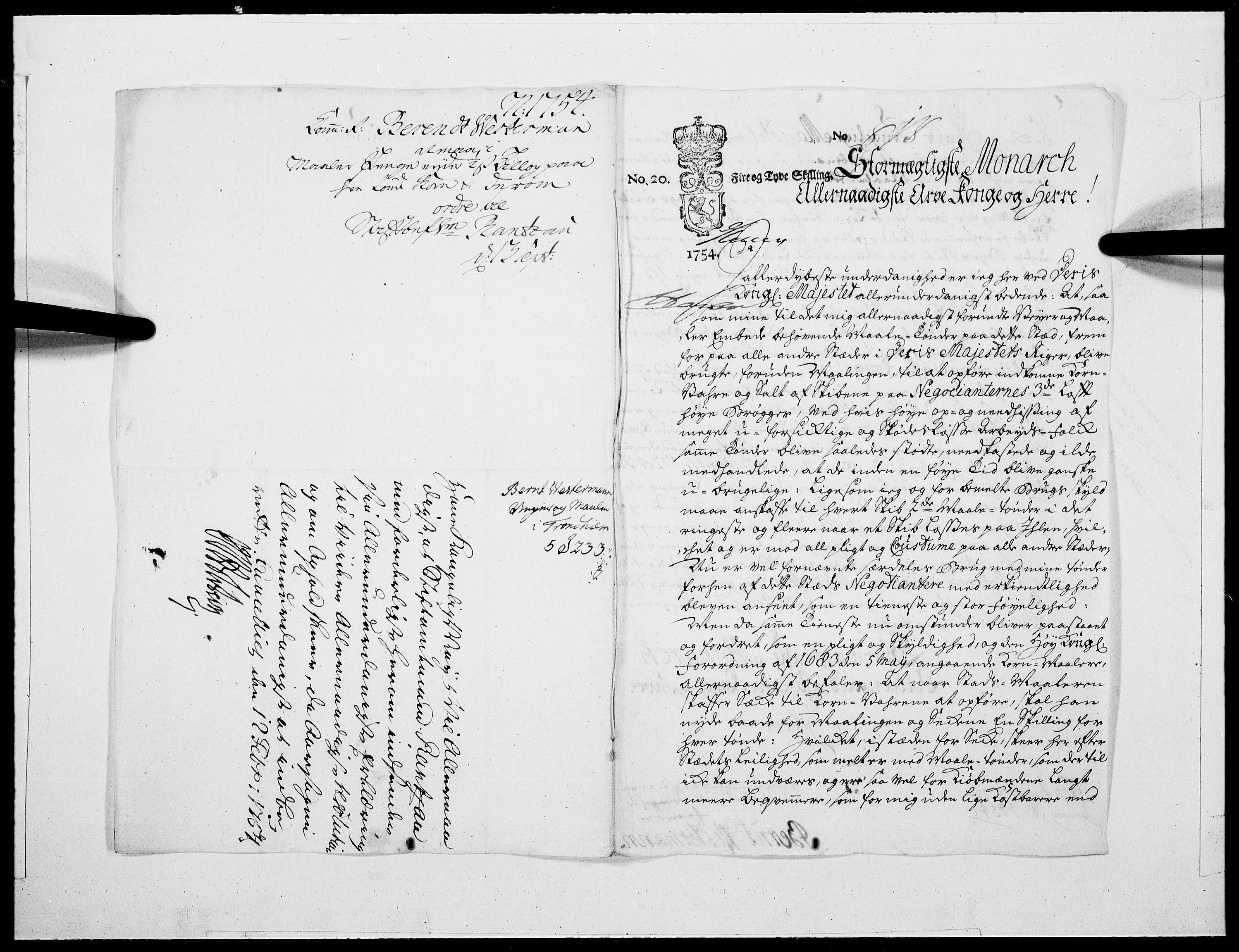 Danske Kanselli 1572-1799, RA/EA-3023/F/Fc/Fcc/Fcca/L0167: Norske innlegg 1572-1799, 1754, p. 213