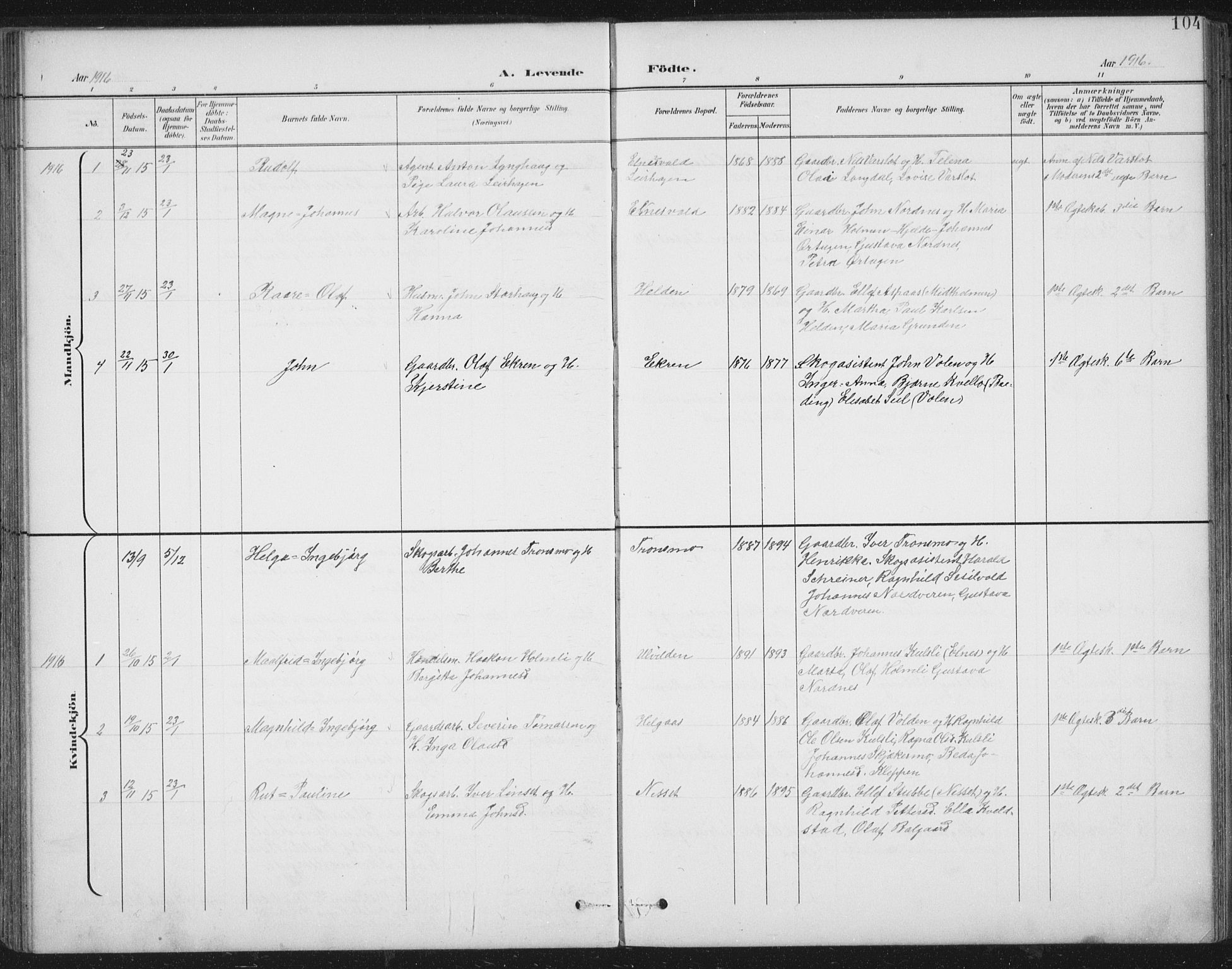 Ministerialprotokoller, klokkerbøker og fødselsregistre - Nord-Trøndelag, SAT/A-1458/724/L0269: Parish register (copy) no. 724C05, 1899-1920, p. 104