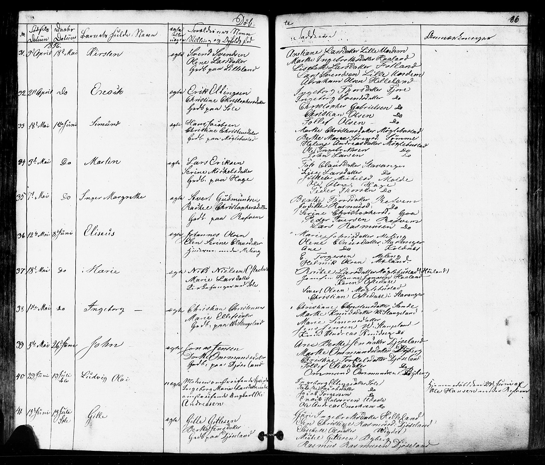 Håland sokneprestkontor, AV/SAST-A-101802/001/30BB/L0002: Parish register (copy) no. B 2, 1845-1872, p. 86