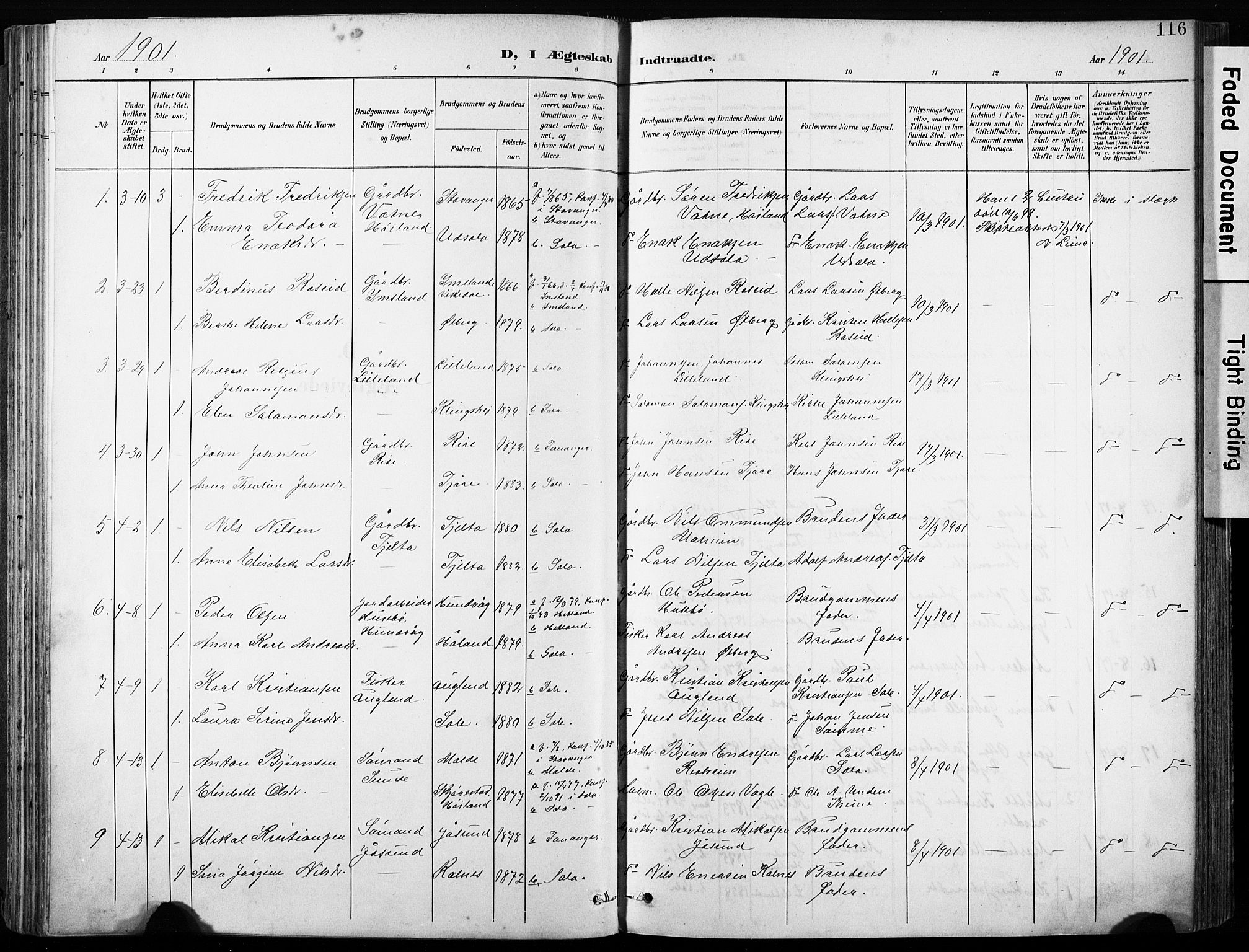 Håland sokneprestkontor, SAST/A-101802/001/30BA/L0013: Parish register (official) no. A 12, 1901-1913, p. 116