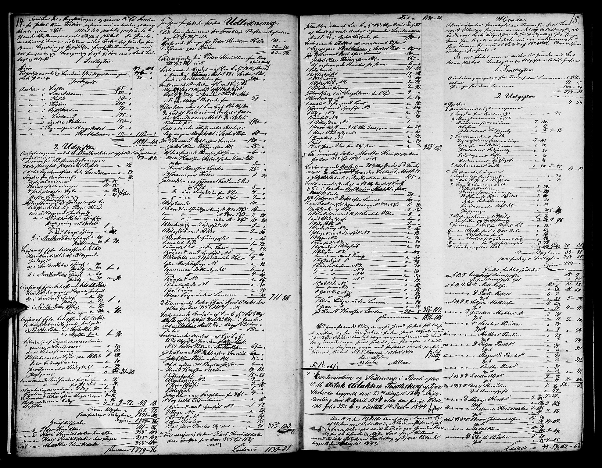 Sunnhordland sorenskrivar, AV/SAB-A-2401/1/H/Ha/Had/L0006: Skifteprotokollar. Føyen, Fjære og Våg. Register i protokoll., 1844-1853, p. 14-15