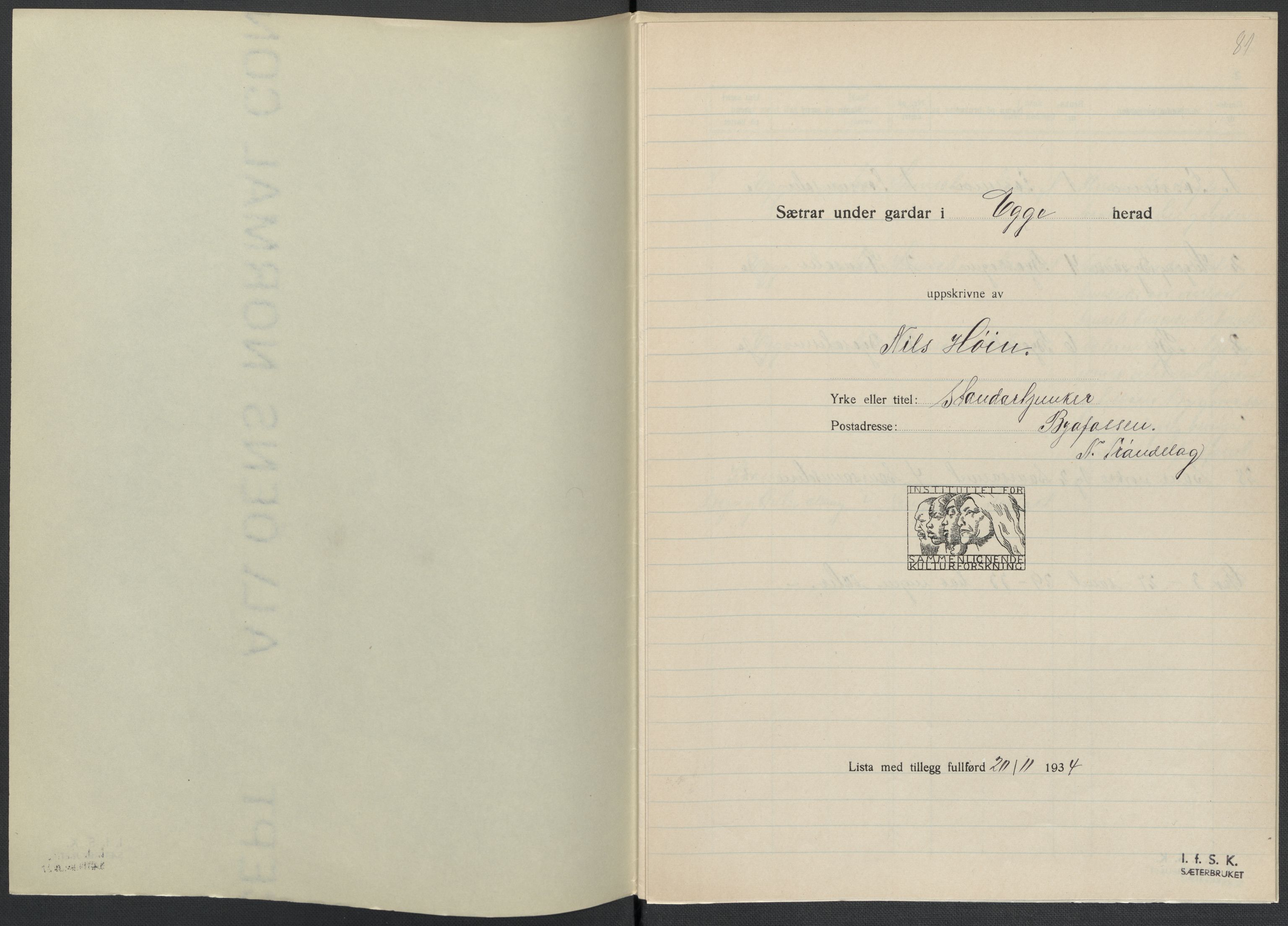 Instituttet for sammenlignende kulturforskning, AV/RA-PA-0424/F/Fc/L0015/0002: Eske B15: / Nord-Trøndelag (perm XLIII), 1933-1938, p. 81