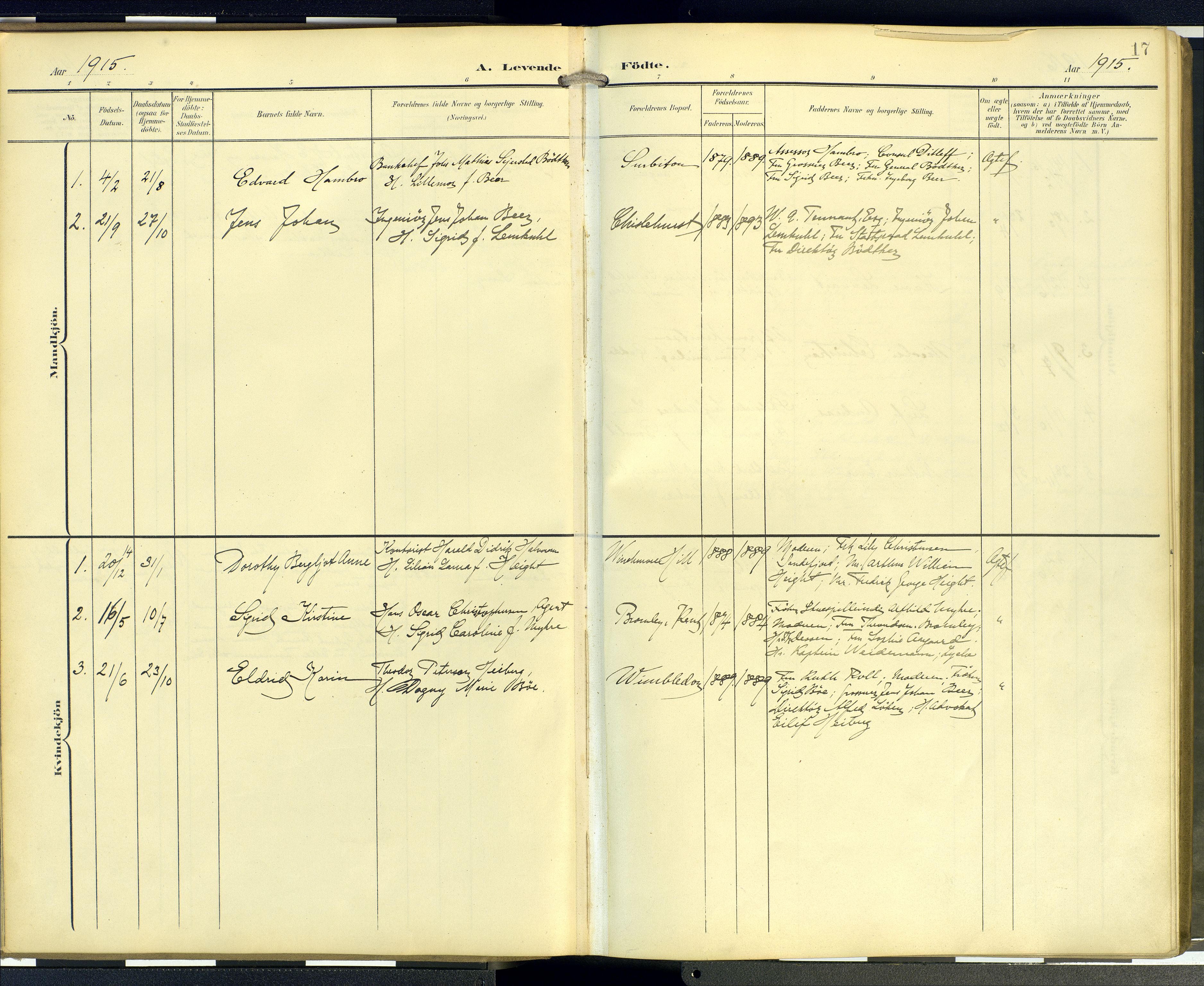  Den norske sjømannsmisjon i utlandet/London m/bistasjoner, SAB/SAB/PA-0103/H/Ha/L0003: Parish register (official) no. A 3, 1903-1934, p. 16b-17a