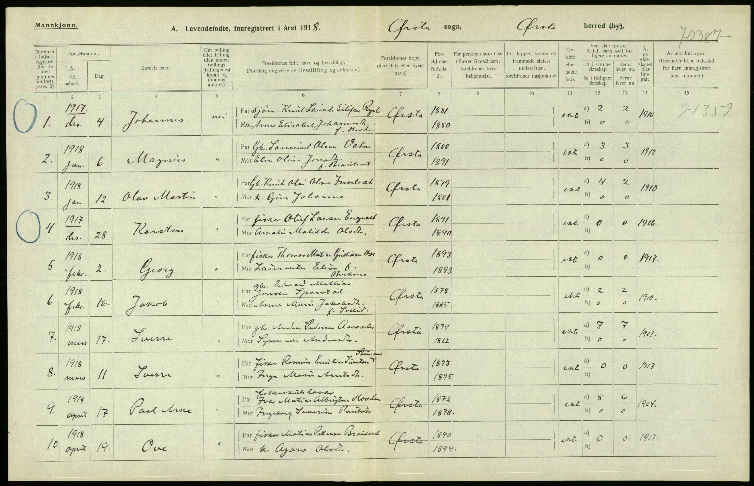 Statistisk sentralbyrå, Sosiodemografiske emner, Befolkning, RA/S-2228/D/Df/Dfb/Dfbh/L0043: Møre fylke: Levendefødte menn og kvinner. Bygder., 1918, p. 210