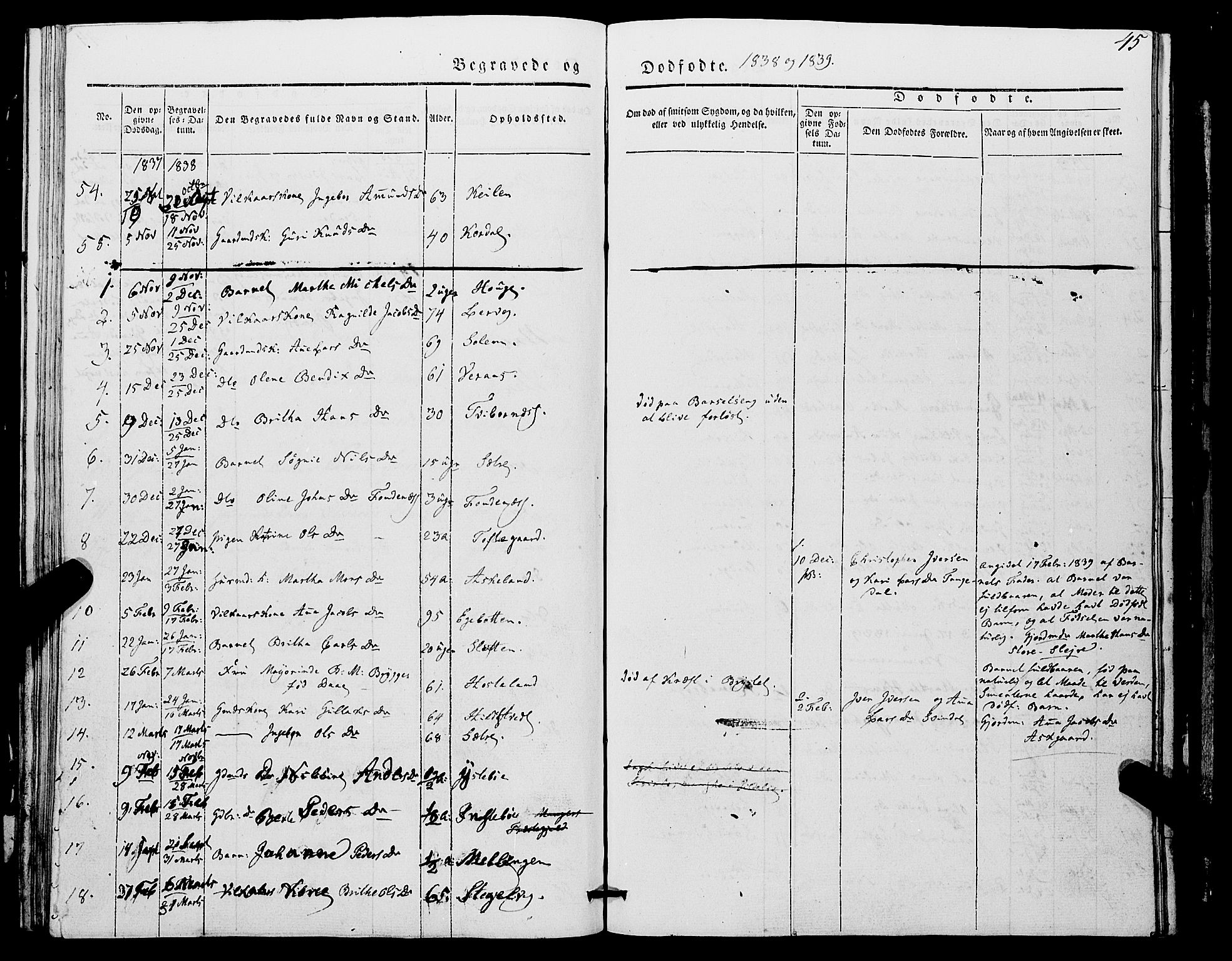 Lindås Sokneprestembete, SAB/A-76701/H/Haa: Parish register (official) no. A 14, 1835-1847, p. 45
