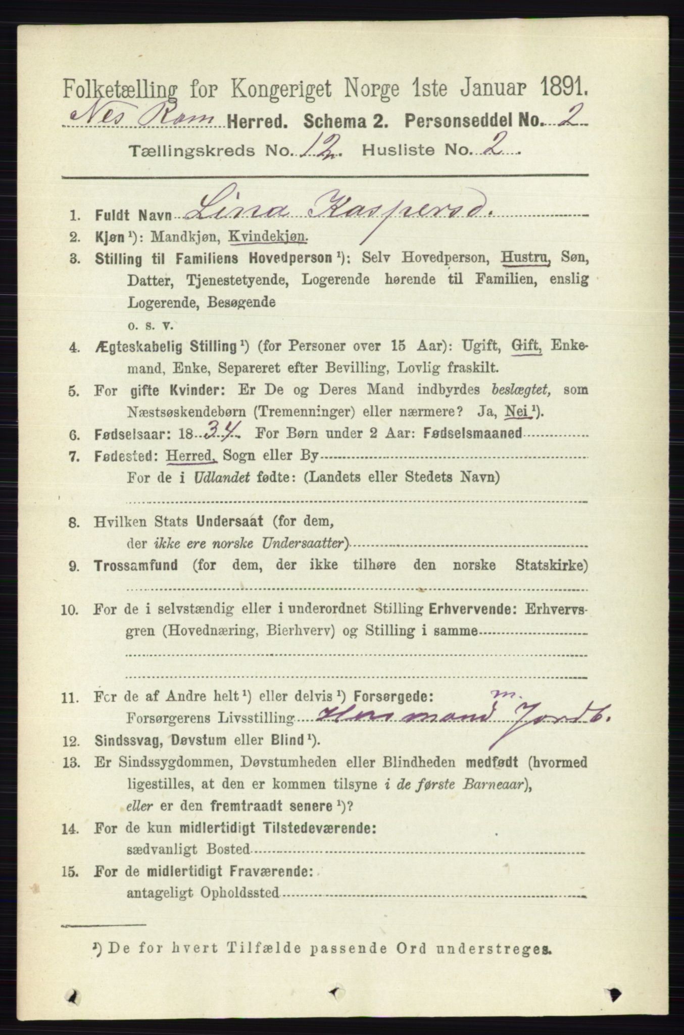 RA, 1891 census for 0236 Nes, 1891, p. 7116