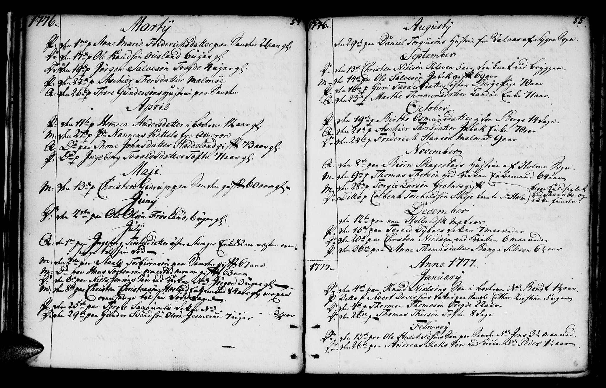 Mandal sokneprestkontor, AV/SAK-1111-0030/F/Fa/Faa/L0005: Parish register (official) no. A 5, 1748-1803, p. 54-55