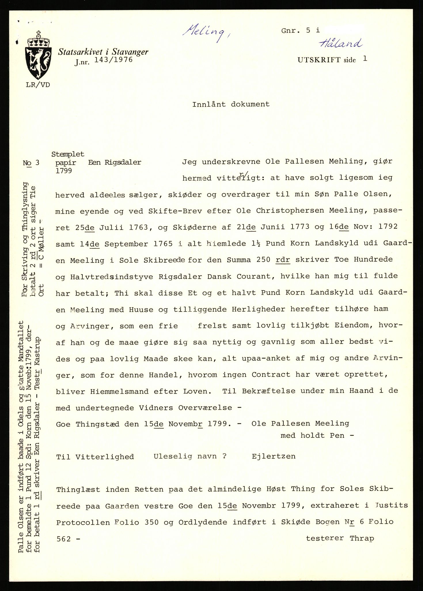 Statsarkivet i Stavanger, AV/SAST-A-101971/03/Y/Yj/L0058: Avskrifter sortert etter gårdsnavn: Meling i Håland - Mjølsnes øvre, 1750-1930, p. 20