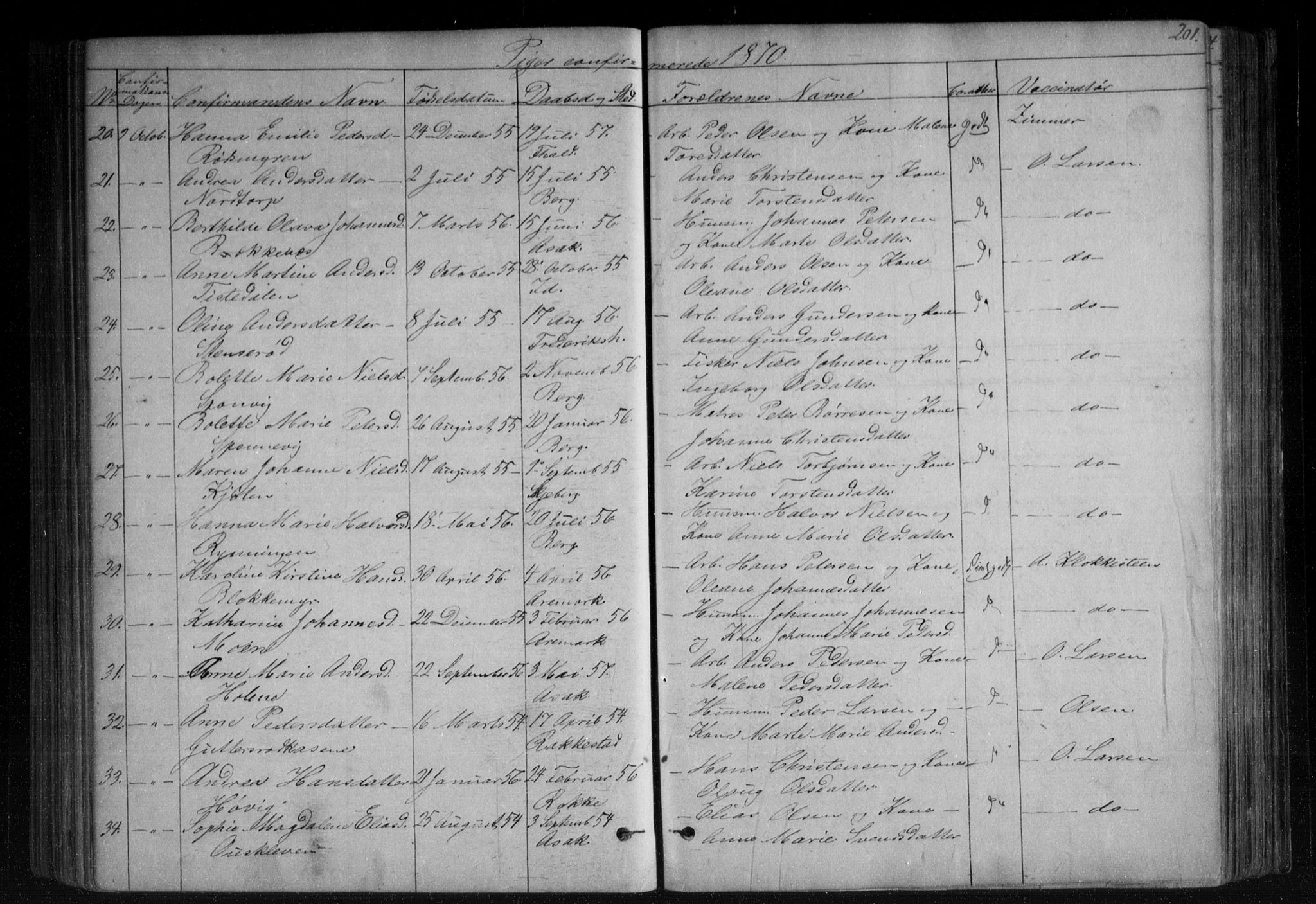 Berg prestekontor Kirkebøker, AV/SAO-A-10902/F/Fa/L0005: Parish register (official) no. I 5, 1861-1877, p. 201