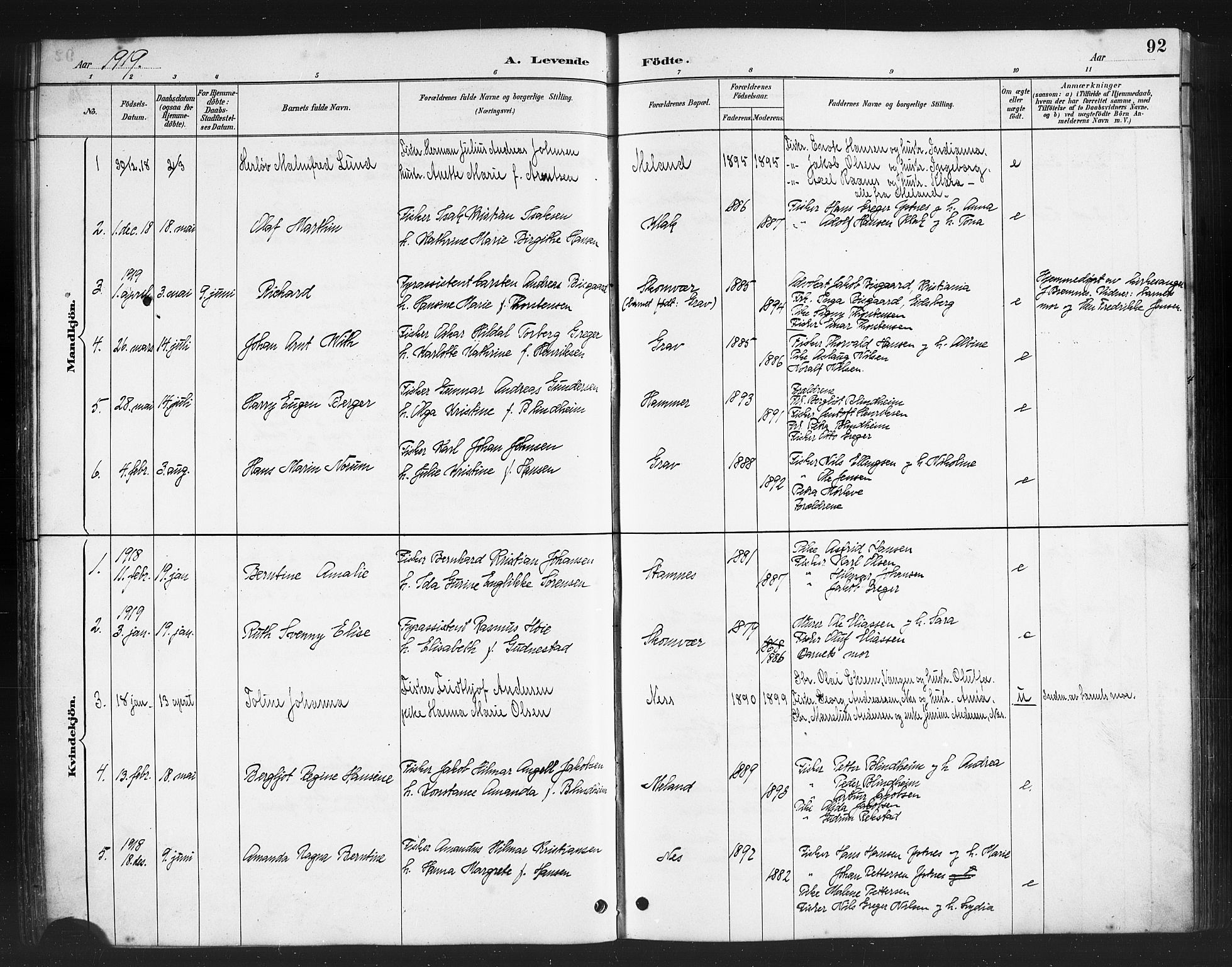 Ministerialprotokoller, klokkerbøker og fødselsregistre - Nordland, AV/SAT-A-1459/808/L0131: Parish register (copy) no. 808C02, 1879-1919, p. 92