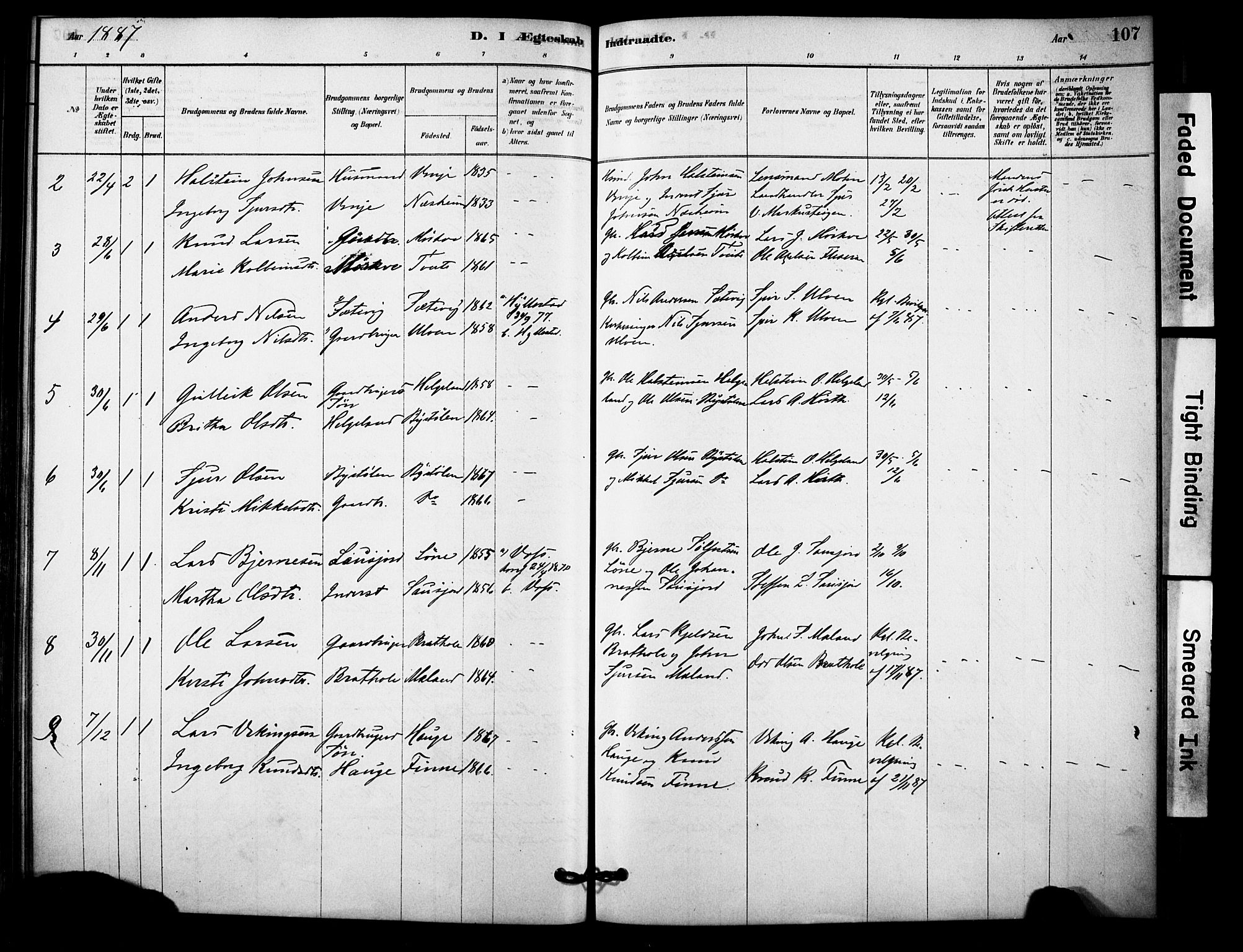 Vossestrand Sokneprestembete, AV/SAB-A-79101/H/Haa: Parish register (official) no. C 1, 1878-1903, p. 107