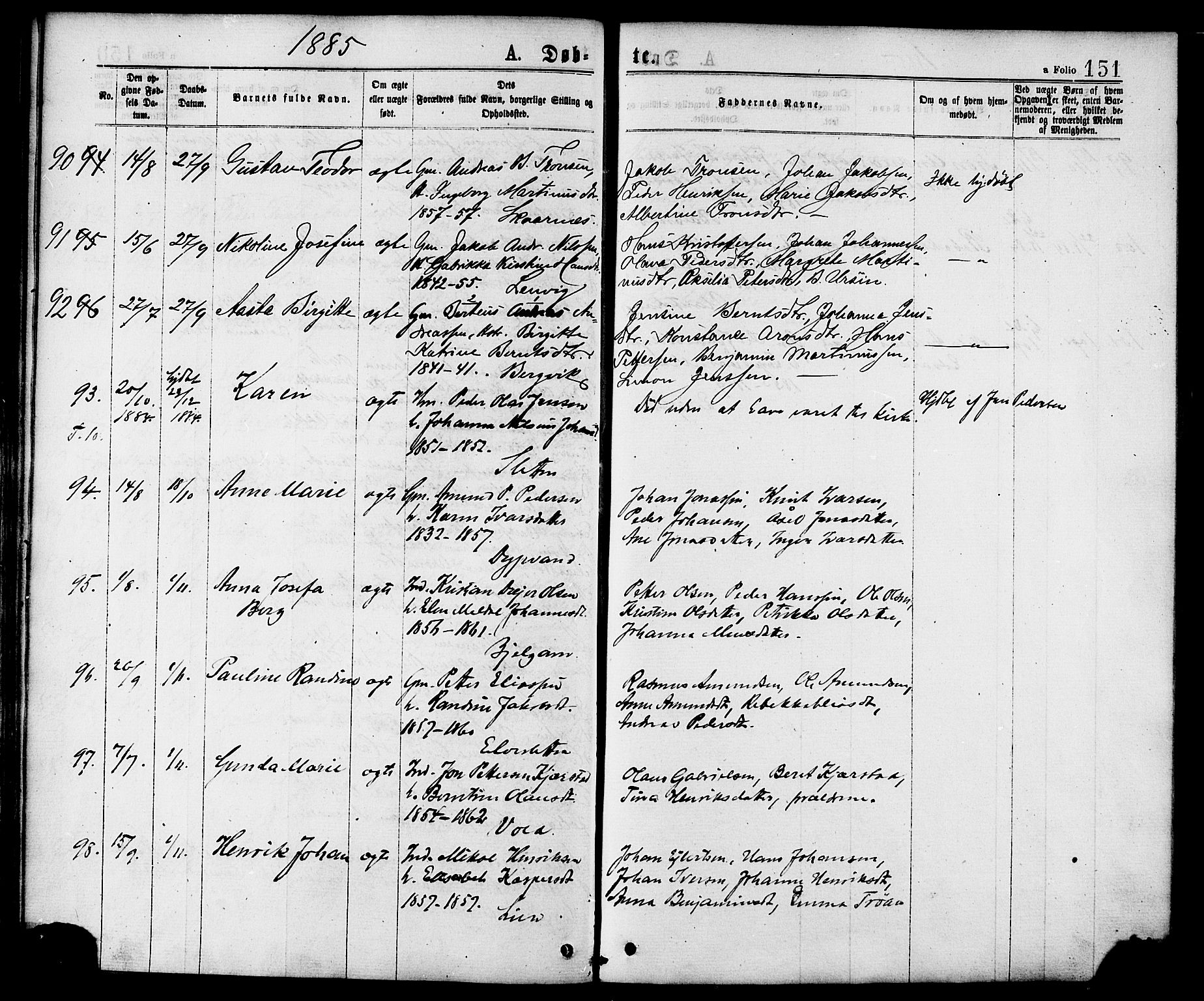 Ministerialprotokoller, klokkerbøker og fødselsregistre - Nordland, SAT/A-1459/863/L0897: Parish register (official) no. 863A09, 1872-1886, p. 151