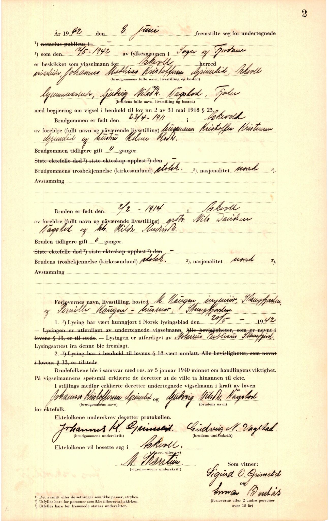 Sunnfjord tingrett, AV/SAB-A-3201/1/M/Mc/Mca/L0001: Vigselsbok, 1942-1945, p. 2a