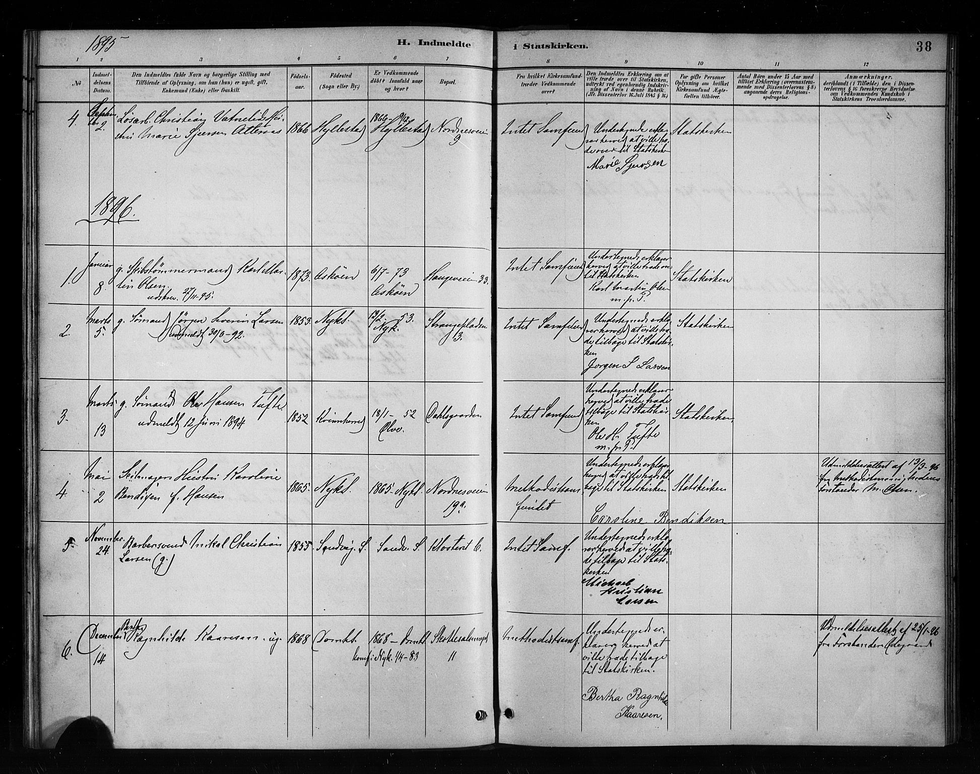 Nykirken Sokneprestembete, AV/SAB-A-77101/H/Haa/L0053: Parish register (official) no. H 2, 1887-1897, p. 38