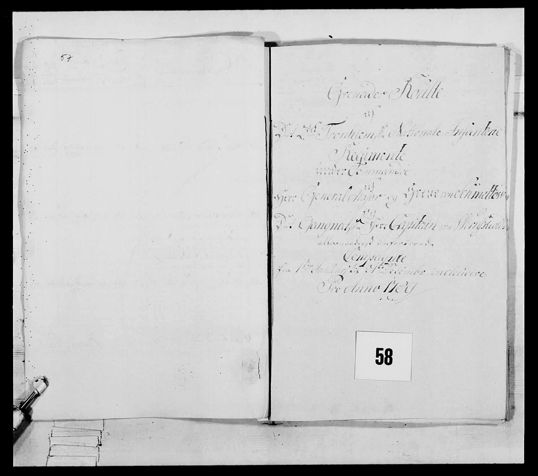 Generalitets- og kommissariatskollegiet, Det kongelige norske kommissariatskollegium, RA/EA-5420/E/Eh/L0079: 2. Trondheimske nasjonale infanteriregiment, 1782-1789, p. 289