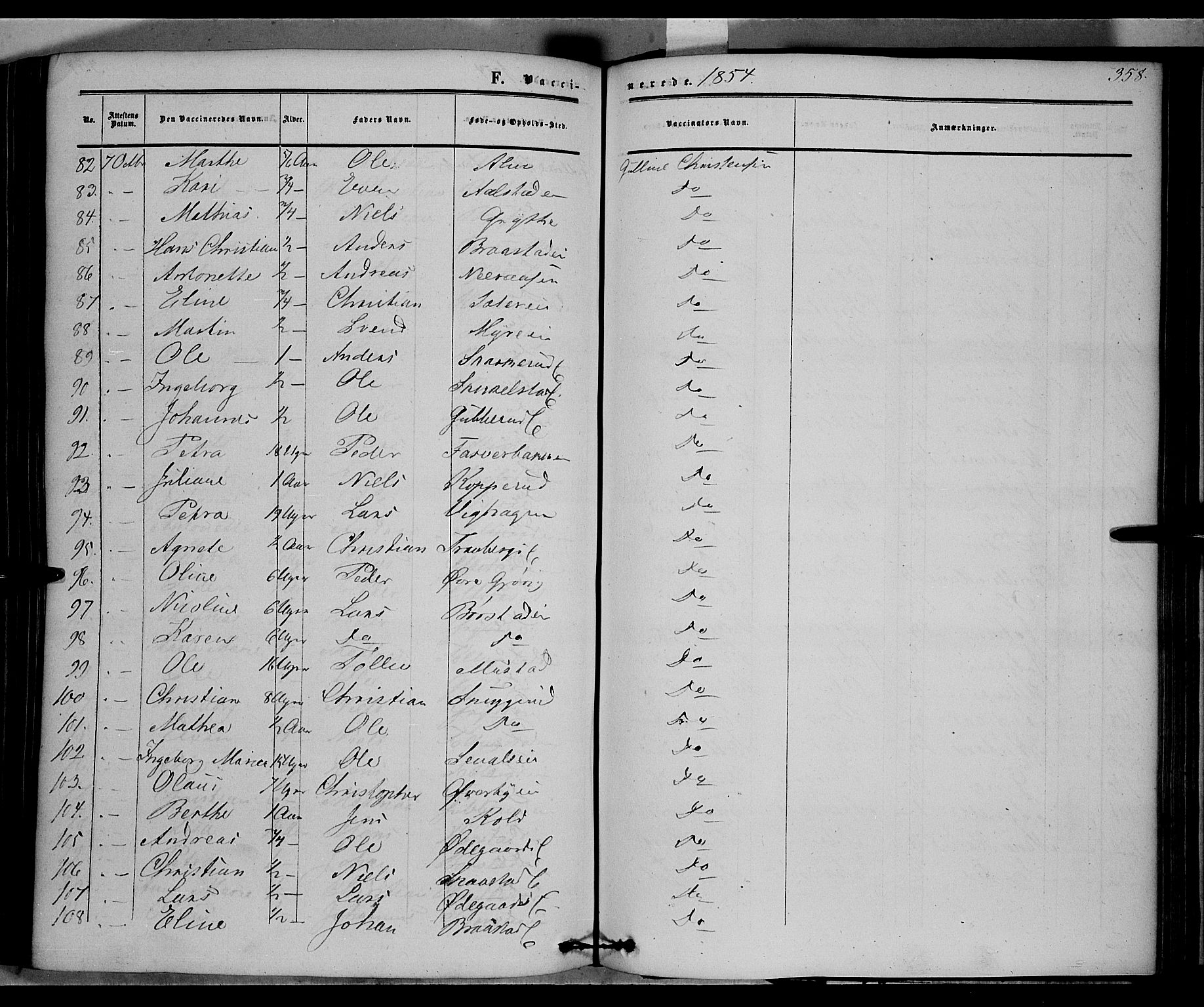 Vardal prestekontor, AV/SAH-PREST-100/H/Ha/Haa/L0006: Parish register (official) no. 6, 1854-1866, p. 358