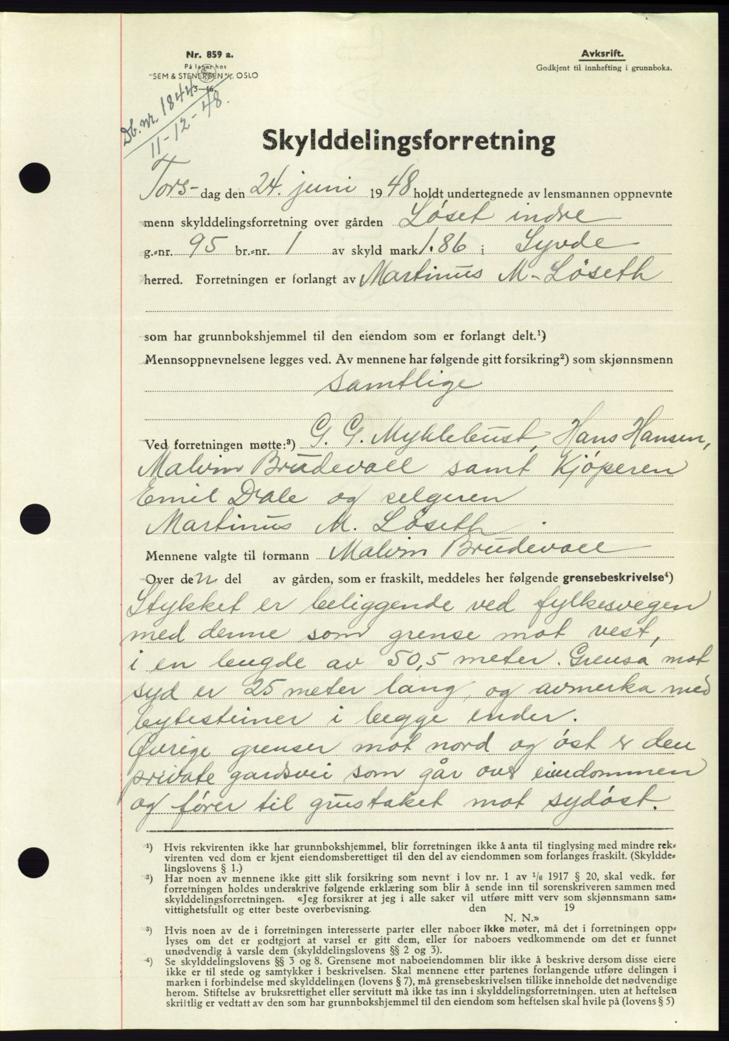 Søre Sunnmøre sorenskriveri, AV/SAT-A-4122/1/2/2C/L0083: Mortgage book no. 9A, 1948-1949, Diary no: : 1844/1948