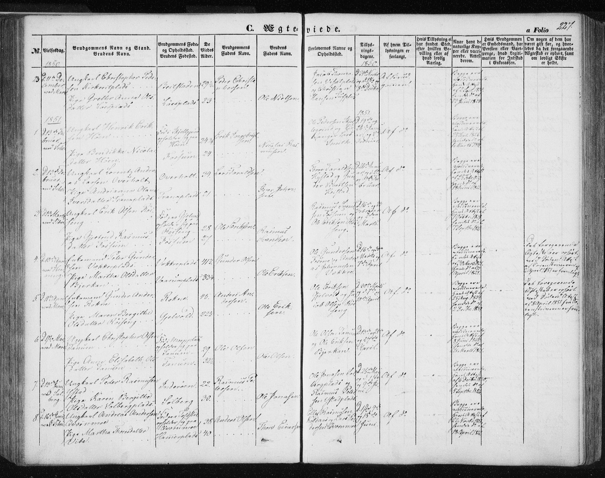Ministerialprotokoller, klokkerbøker og fødselsregistre - Nord-Trøndelag, SAT/A-1458/735/L0342: Parish register (official) no. 735A07 /1, 1849-1862, p. 227