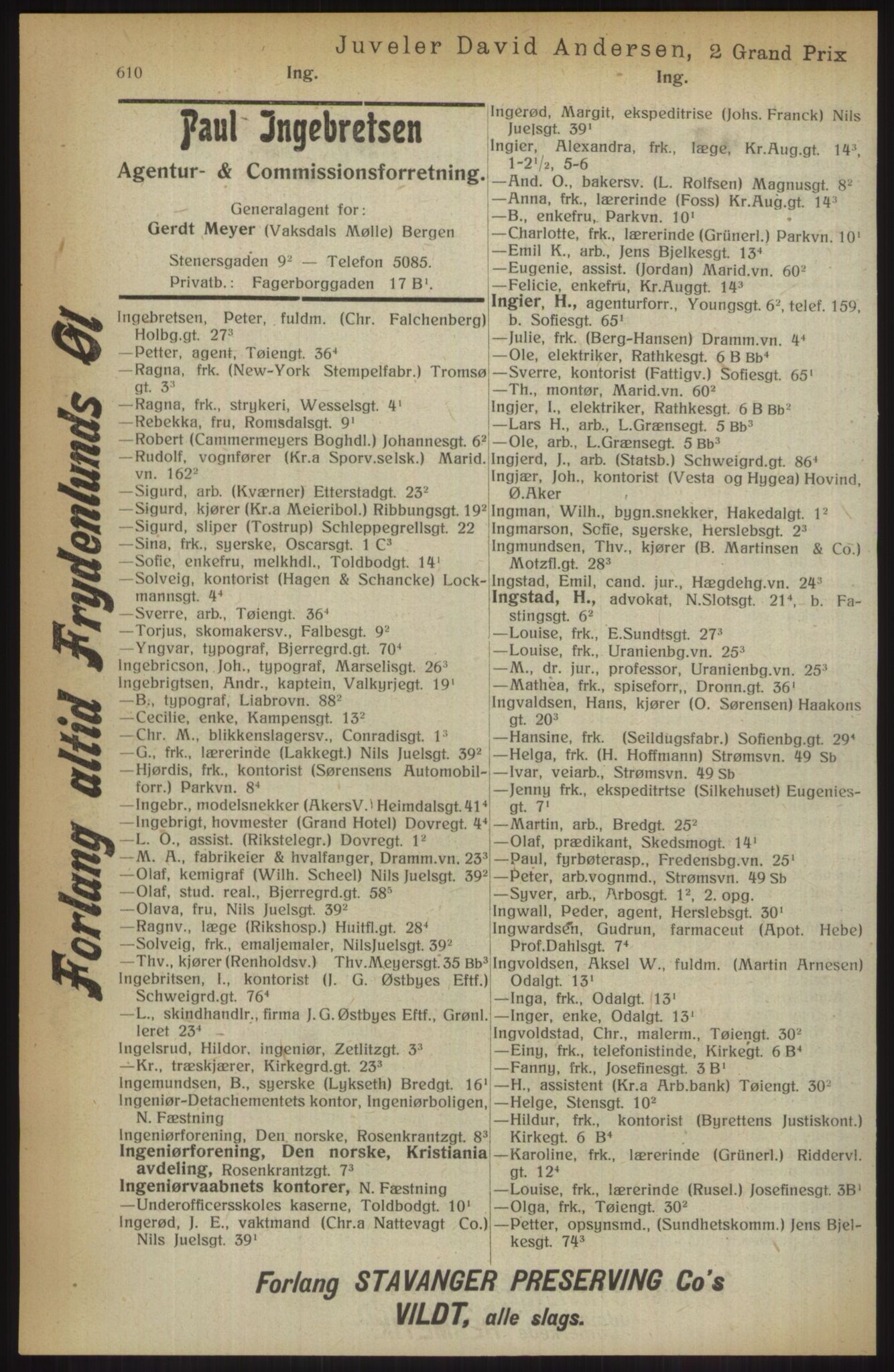 Kristiania/Oslo adressebok, PUBL/-, 1914, p. 610