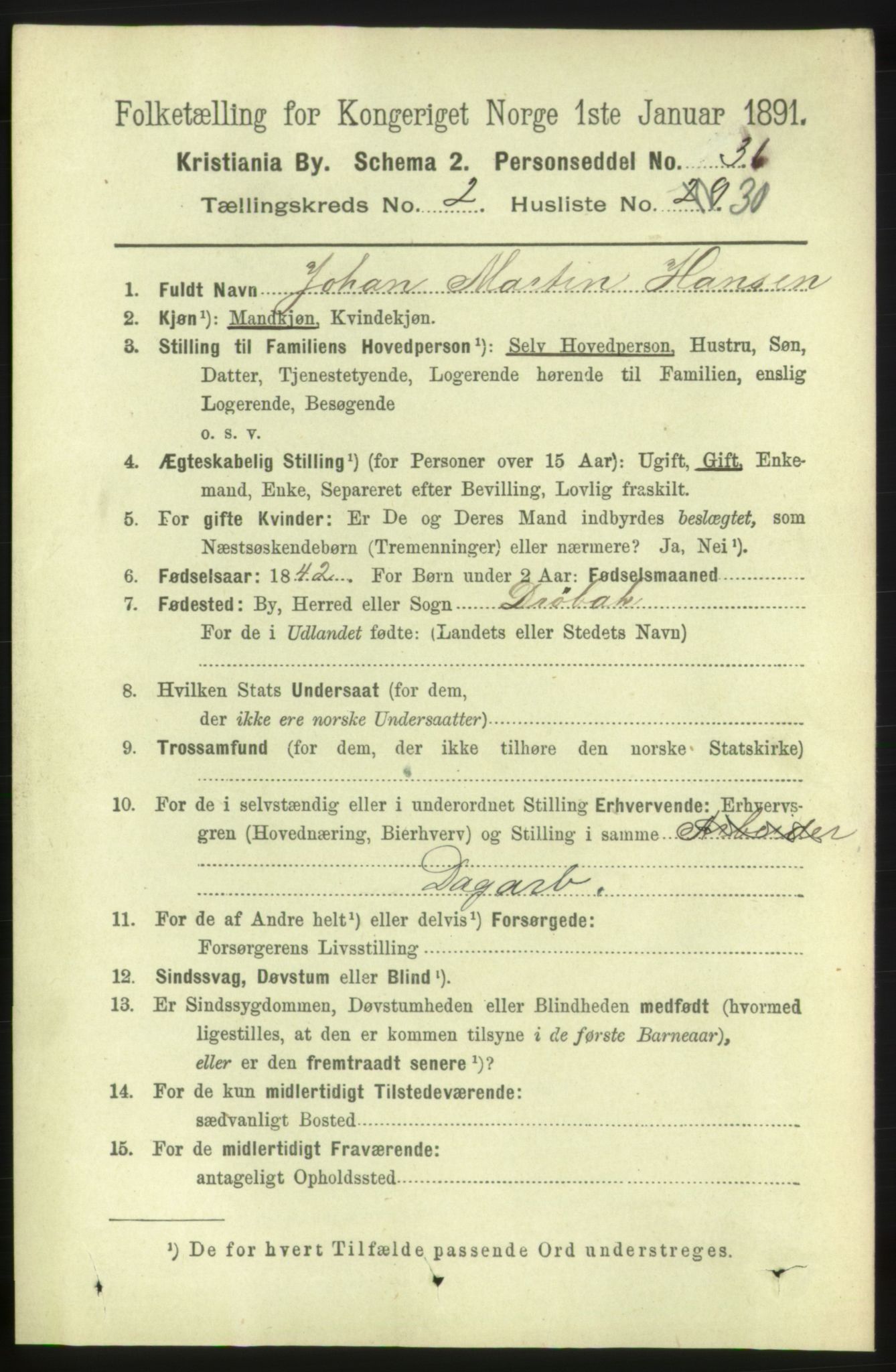 RA, 1891 census for 0301 Kristiania, 1891, p. 1158