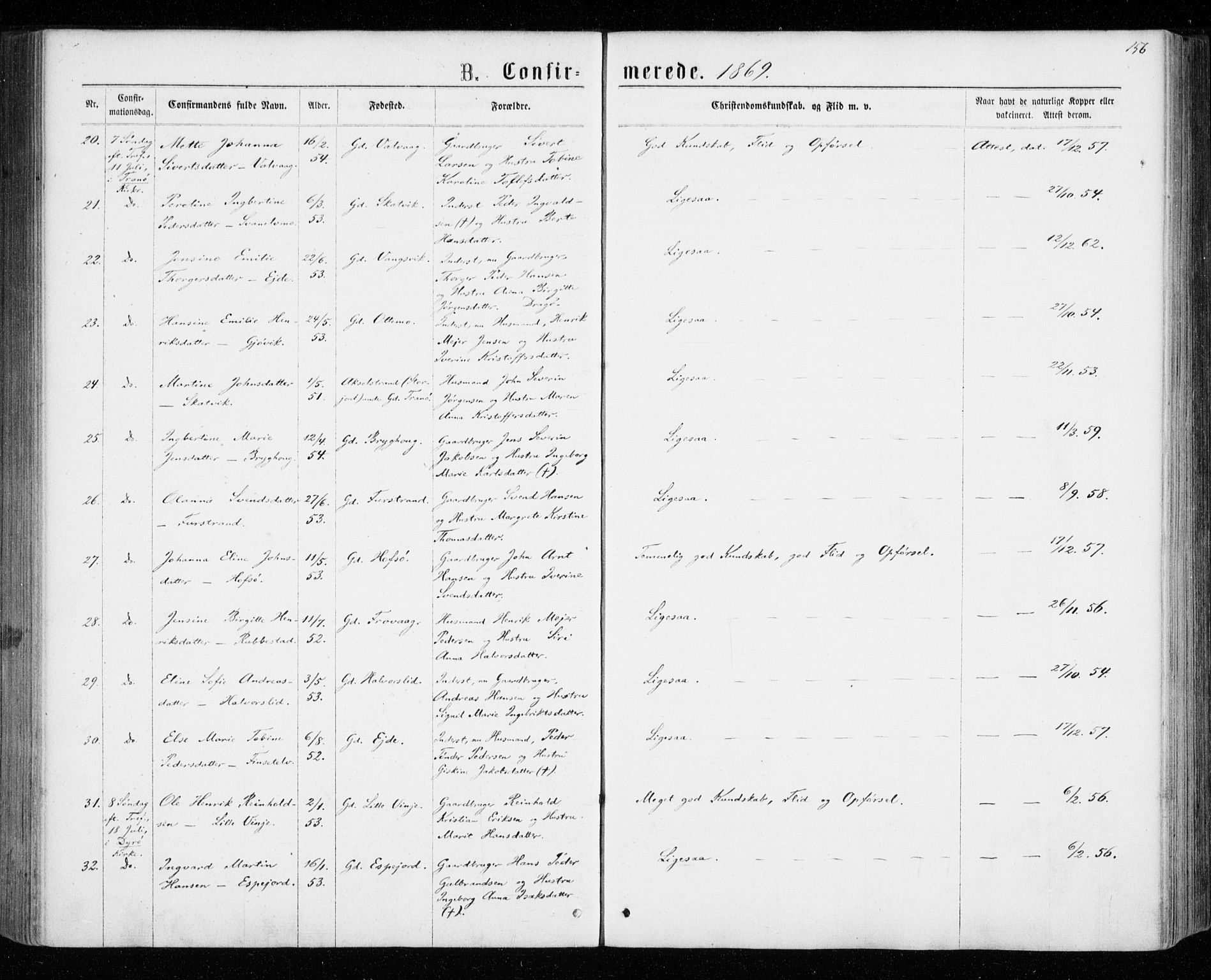 Tranøy sokneprestkontor, AV/SATØ-S-1313/I/Ia/Iaa/L0008kirke: Parish register (official) no. 8, 1867-1877, p. 156