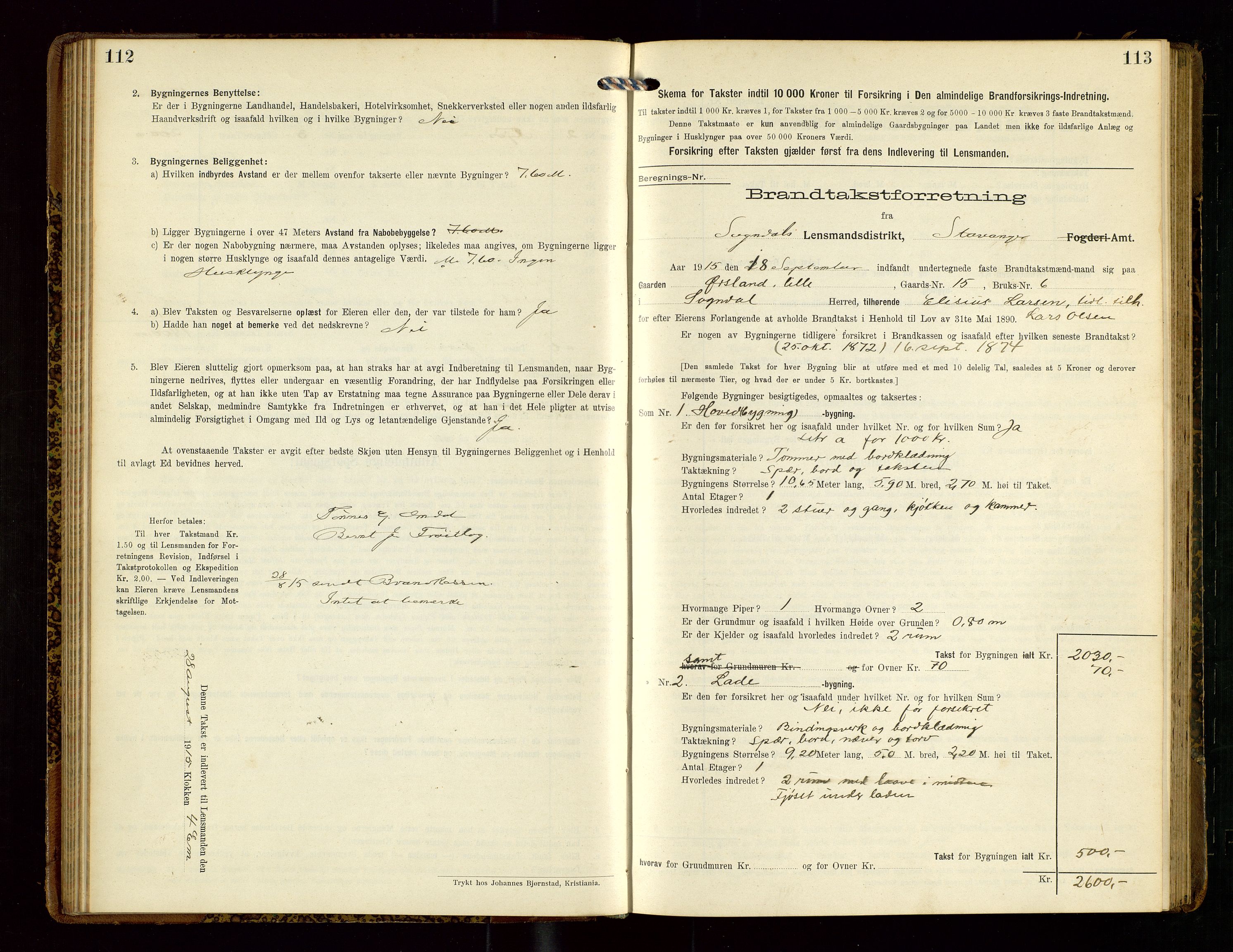 Sokndal lensmannskontor, AV/SAST-A-100417/Gob/L0003: "Brandtakst-Protokol", 1914-1917, p. 112-113