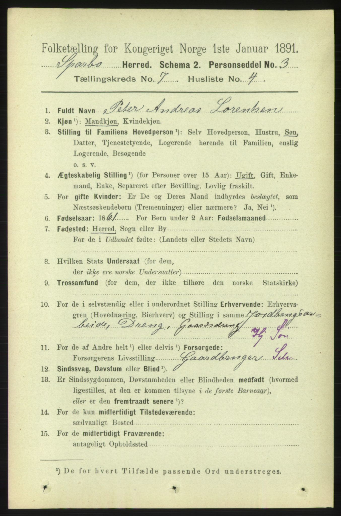 RA, 1891 census for 1731 Sparbu, 1891, p. 2423