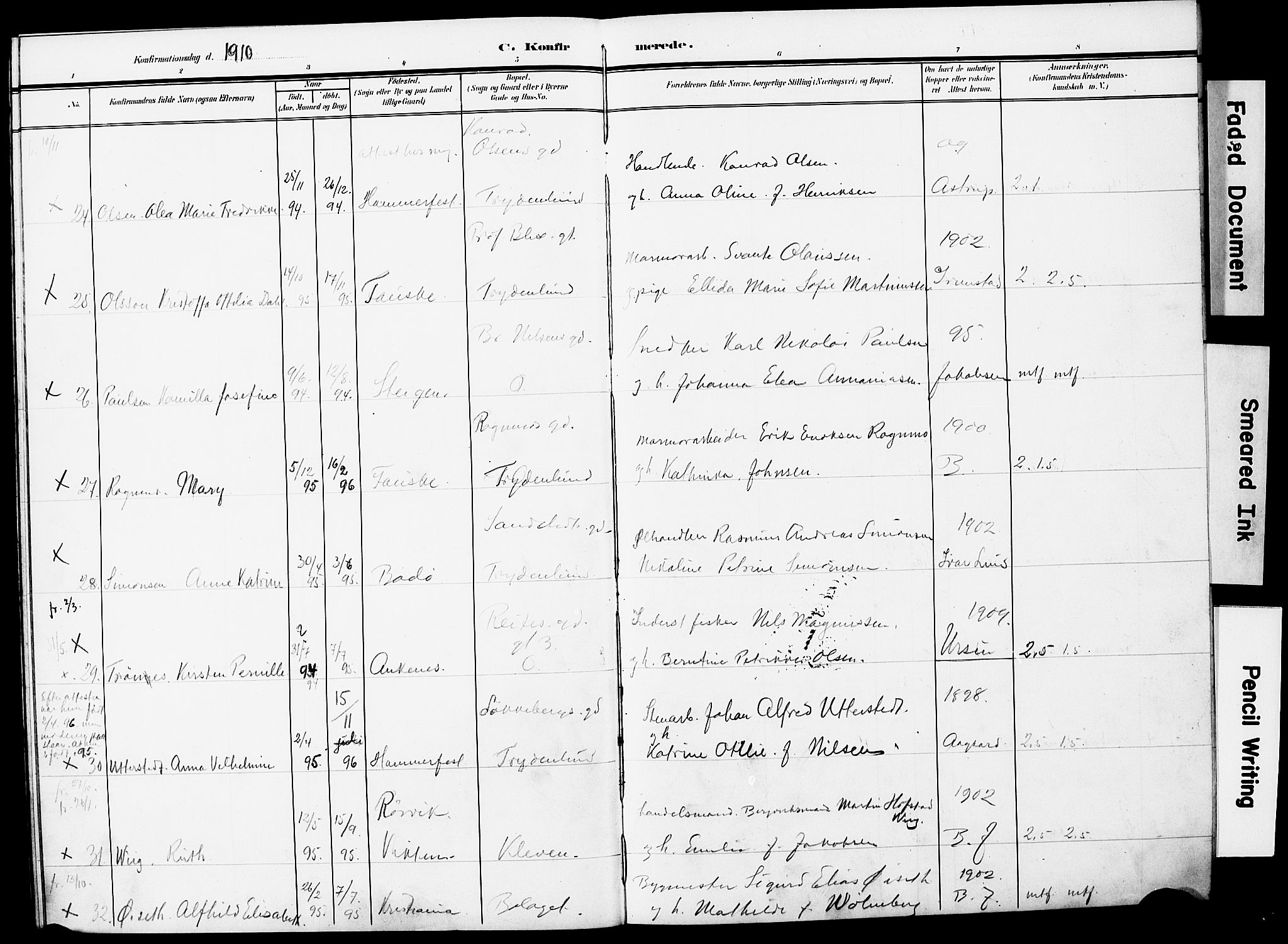 Ministerialprotokoller, klokkerbøker og fødselsregistre - Nordland, AV/SAT-A-1459/871/L0987: Parish register (official) no. 871A03, 1909-1914