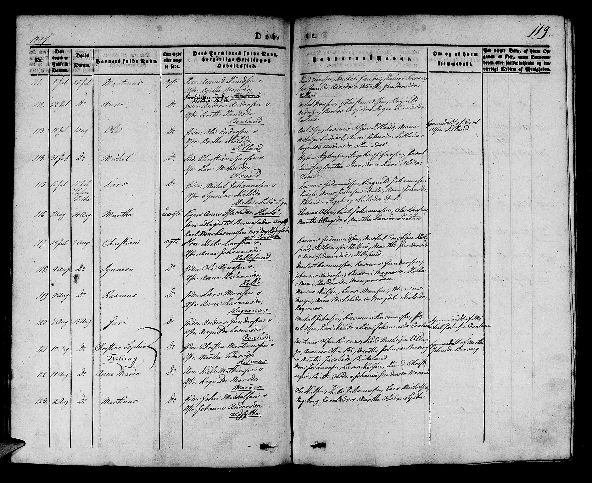 Manger sokneprestembete, AV/SAB-A-76801/H/Haa: Parish register (official) no. A 5, 1839-1848, p. 119